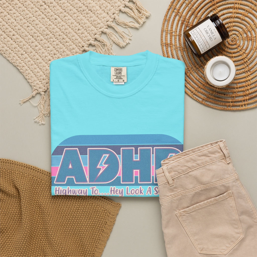 ADHD Retro Stripe T-Shirt — “Highway To… Hey Look A Squirrel!” Funny Neurodivergent Tee