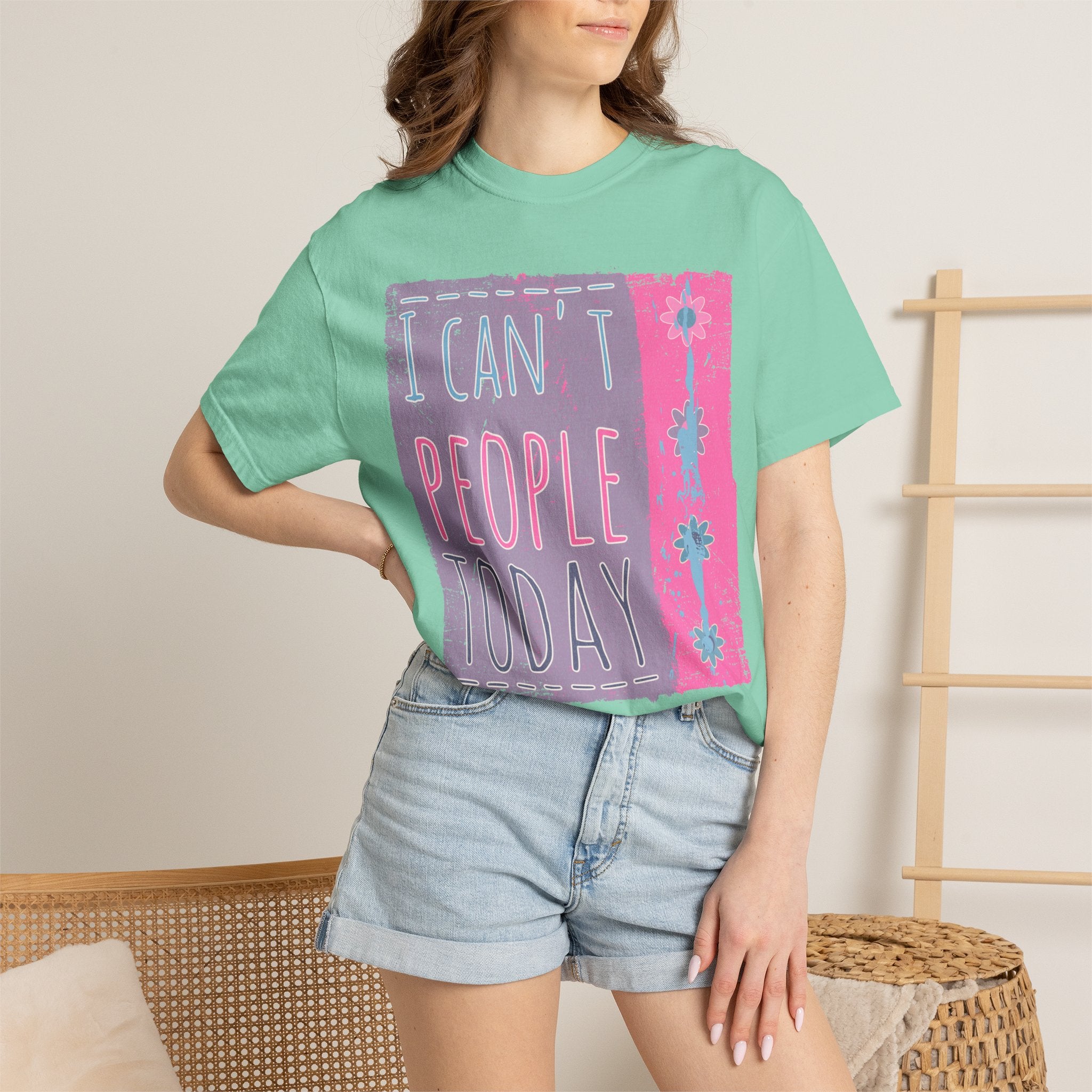 I Can't People Today Textured T-Shirt – Funny Introvert Graphic Tee