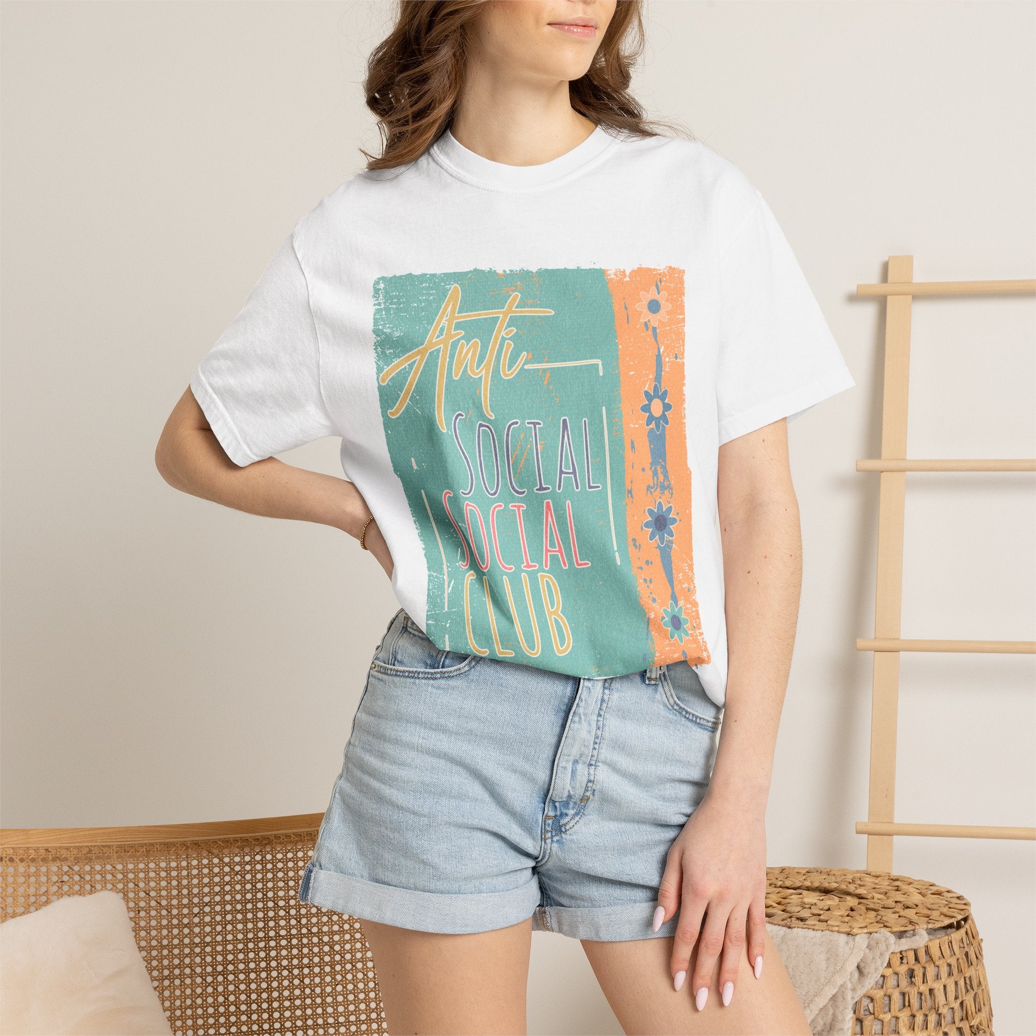 Textured “Anti Social Social Club” Retro Graphic T-Shirt