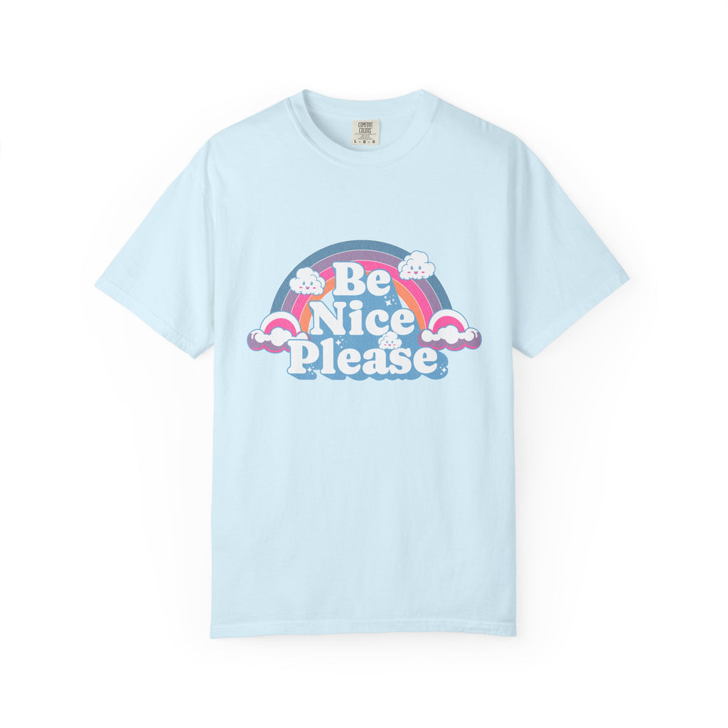 Be Nice Please Textured T-Shirt — Retro Rainbow Positive Message Tee