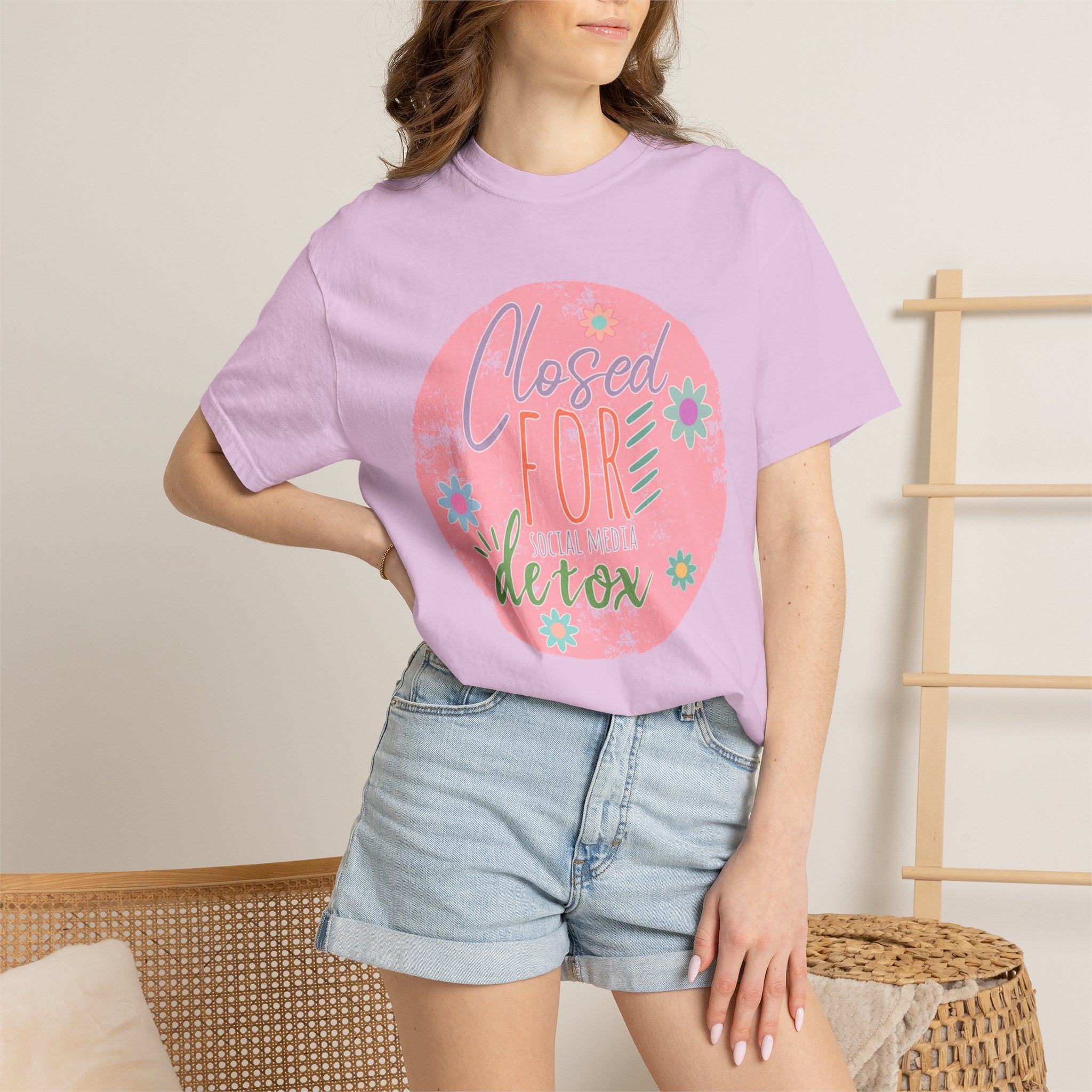 Closed For Detox Textured T‑Shirt — Cute Floral Wellness Tee