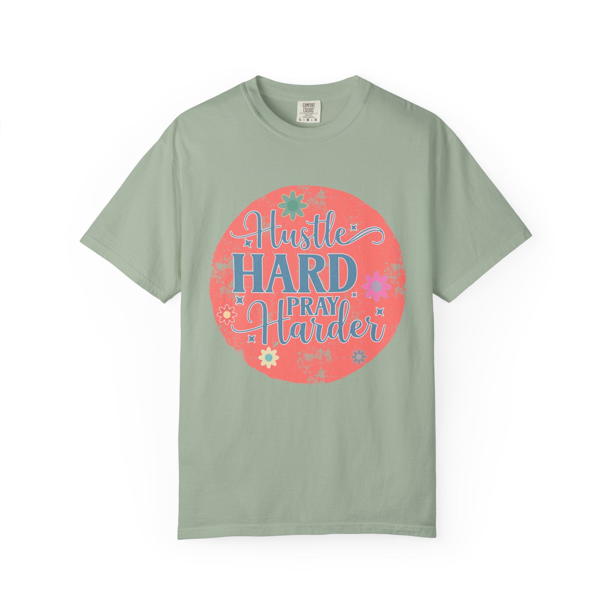 Textured Hustle Hard Pray Harder Tee — Inspirational Floral Graphic T-Shirt