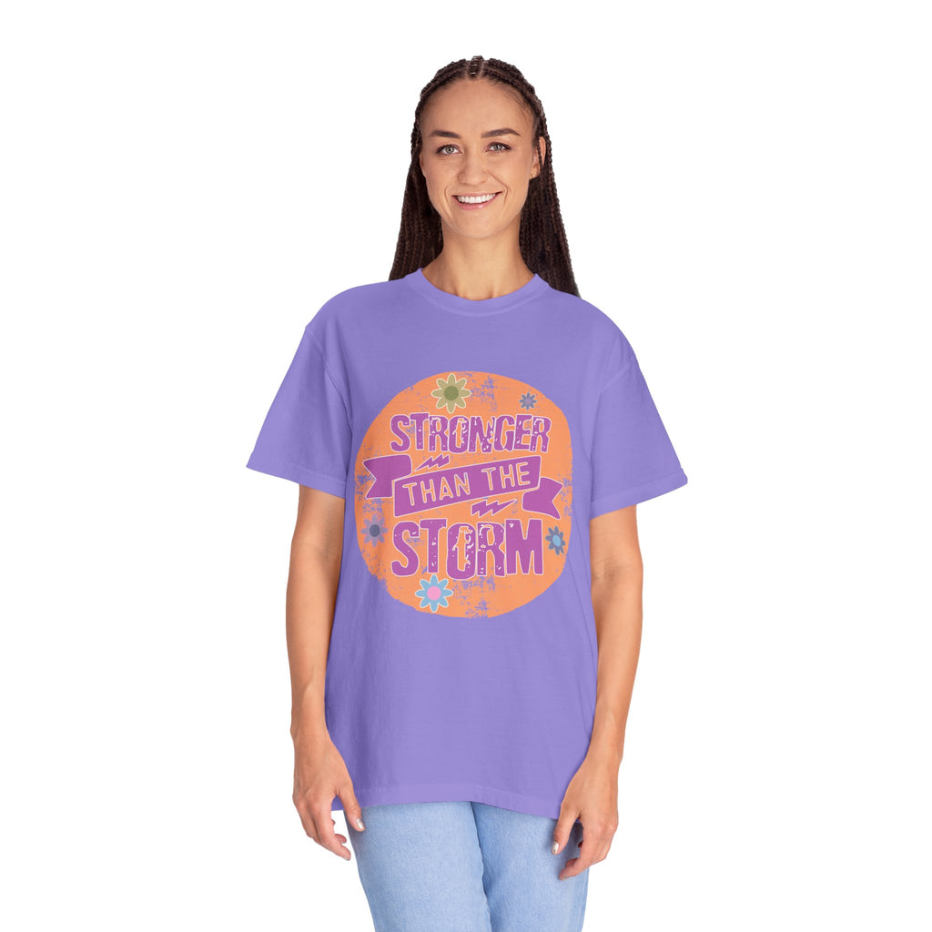 Textured Stronger Than the Storm T-Shirt — Inspirational Floral Graphic Tee