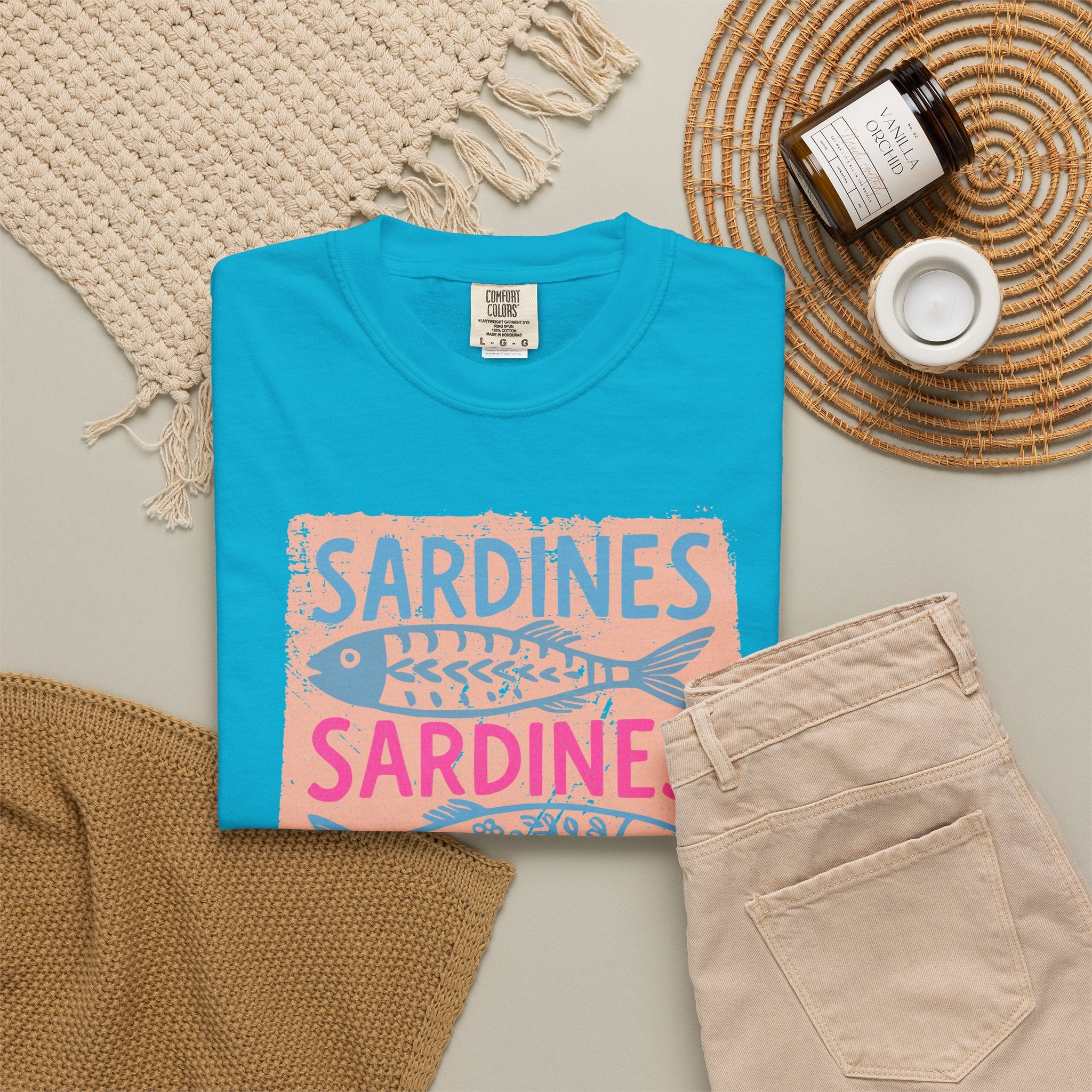 Sardines Textured Graphic T-Shirt — Retro Fish Print Tee