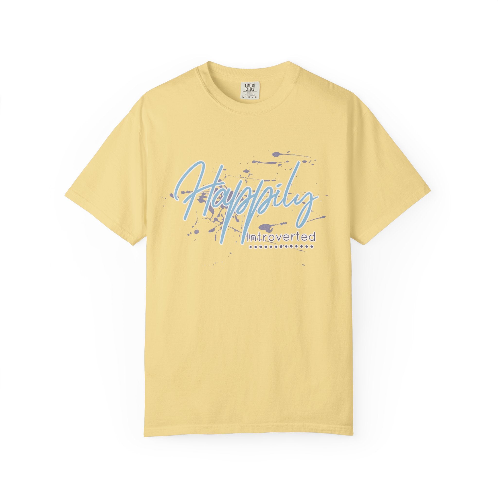 Introverted Aesthetic Textured Tee — "Happily" Script Graphic T-Shirt