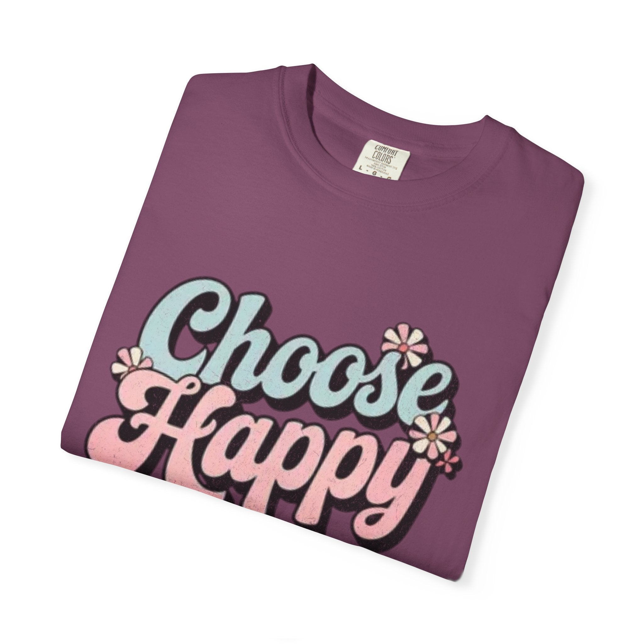 Choose Happy retro script shirt | Textured Positive message tee, pastel floral design