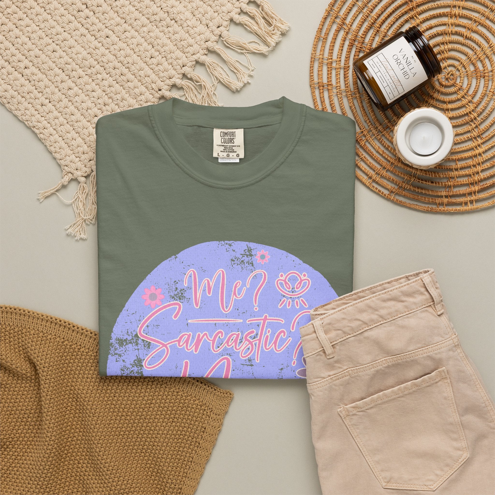 Me Sarcastic Textured Floral T‑Shirt — Retro Pastel Circle Graphic Tee