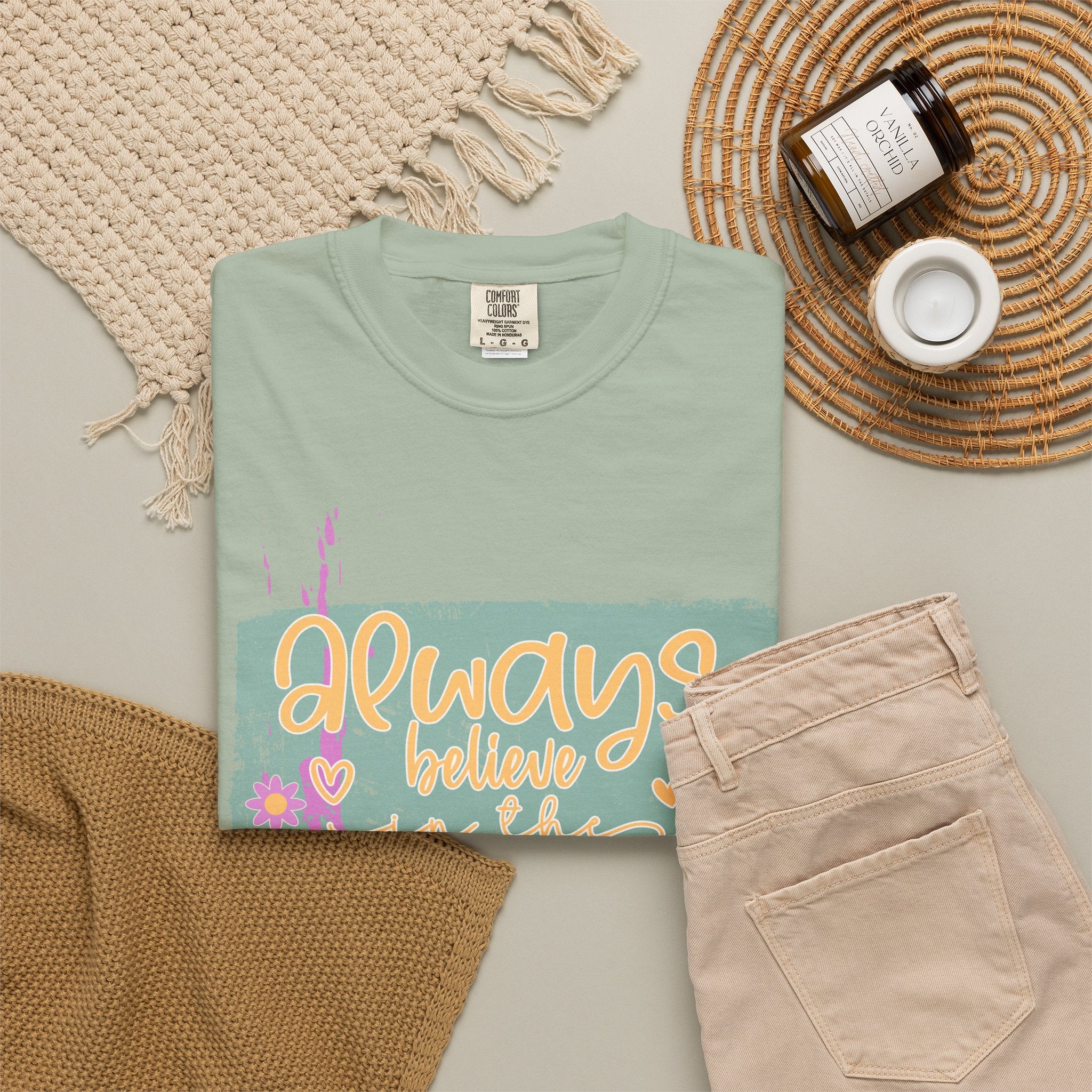 Textured Retro Believe In Impossible Unisex Garment-Dyed T-shirt