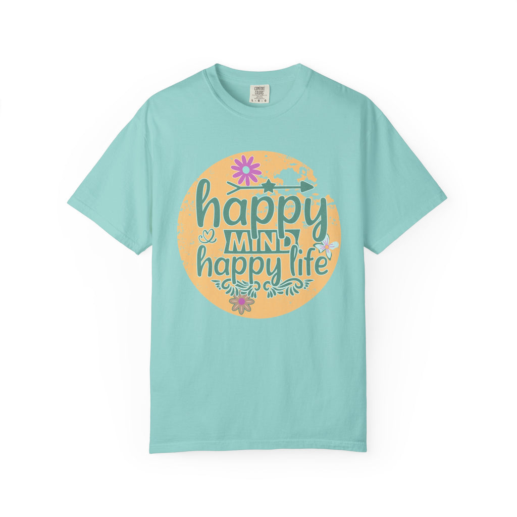 Happy Mind Happy Life Textured T-Shirt — Positive Vibes Floral Graphic Tee