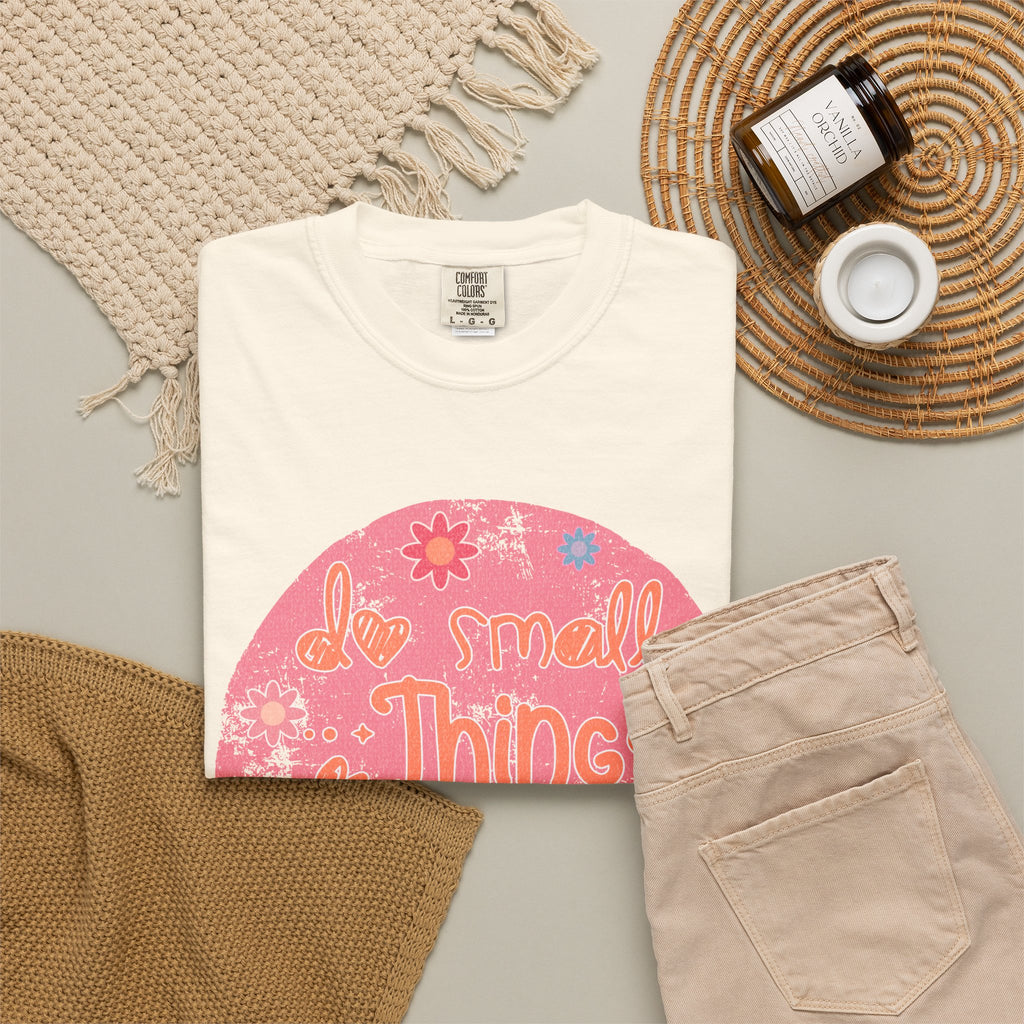 Textured T-Shirt — "Do Small Things With Great Love" Floral Circle Graphic