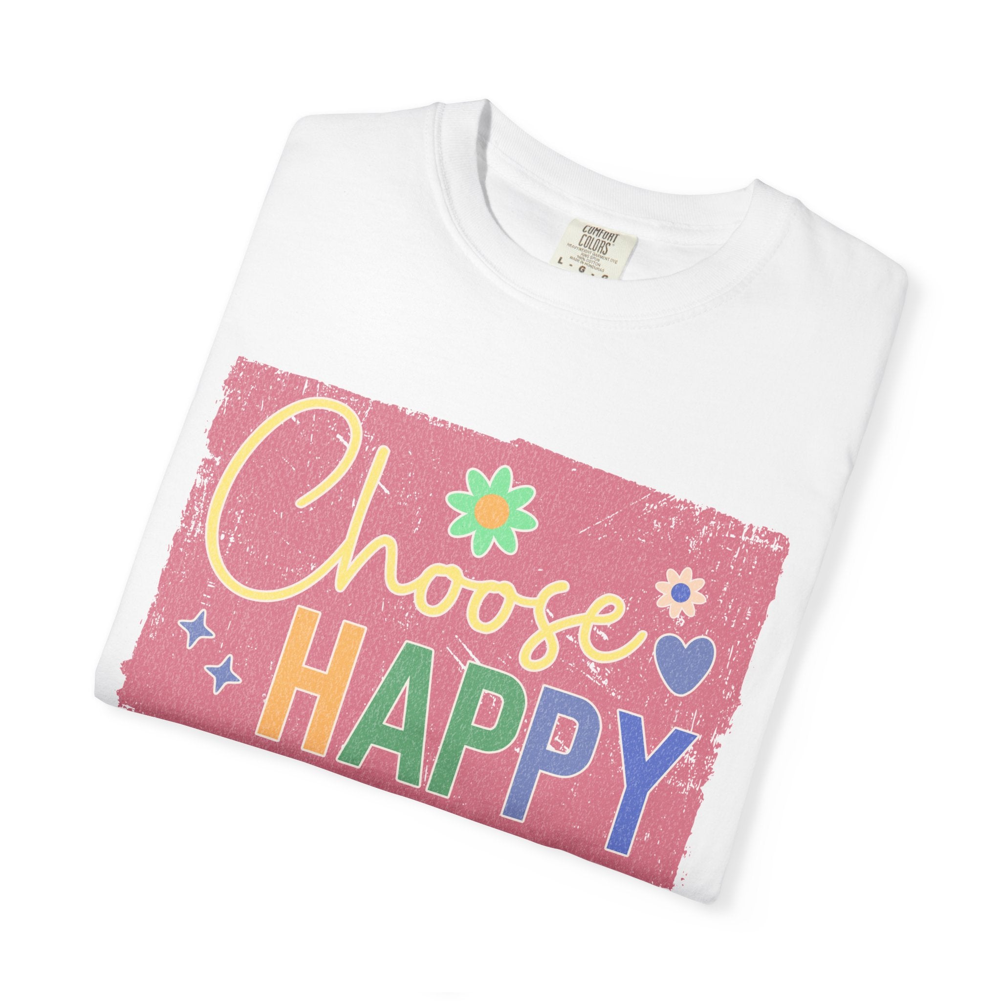 Choose Happy Textured T-Shirt – Retro Floral Positive Vibes Tee