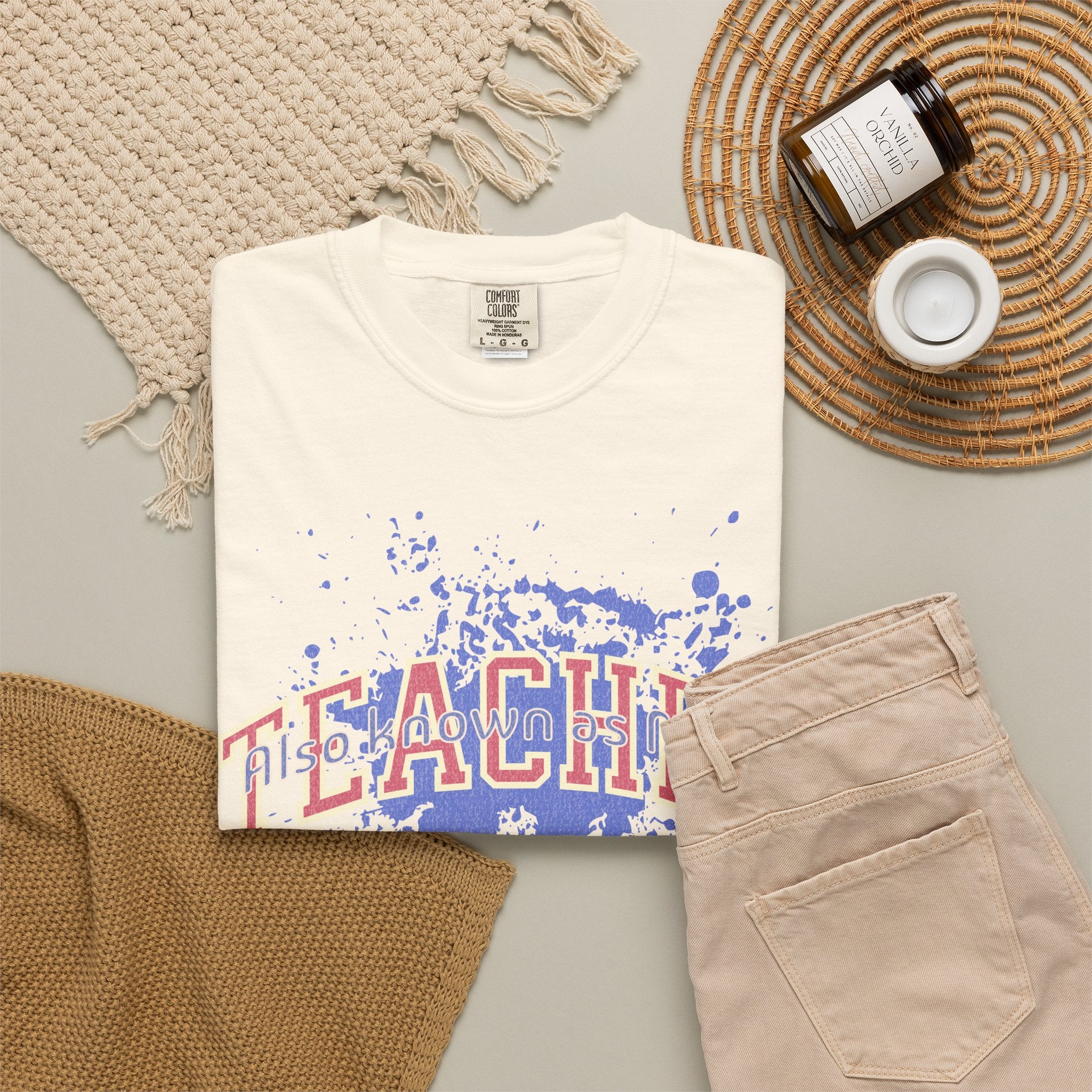 Teacher Also Known As Mom Textured T-Shirt — 'TEACHER' Collegiate Arc Design