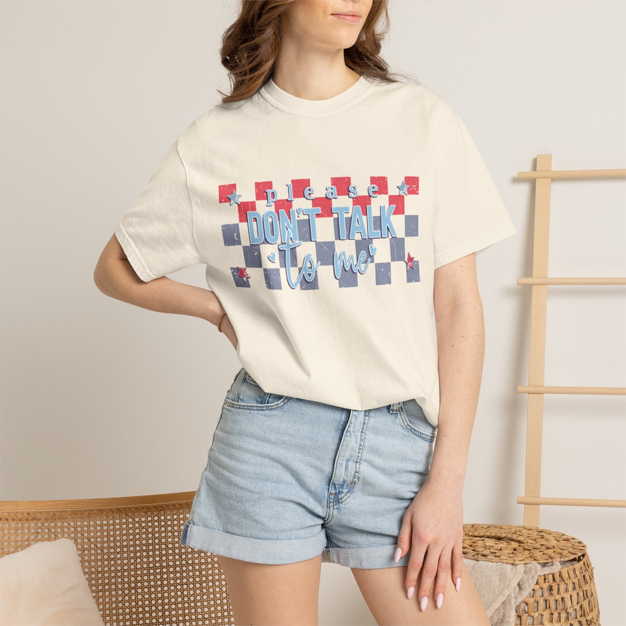 Textured Don’t Talk to Me Checkerboard T-Shirt — Retro USA Graphic Tee
