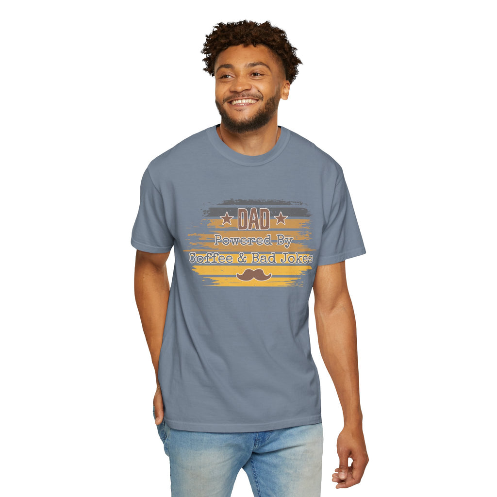 Dad Powered by Coffee & Bad Jokes Textured  T-Shirt