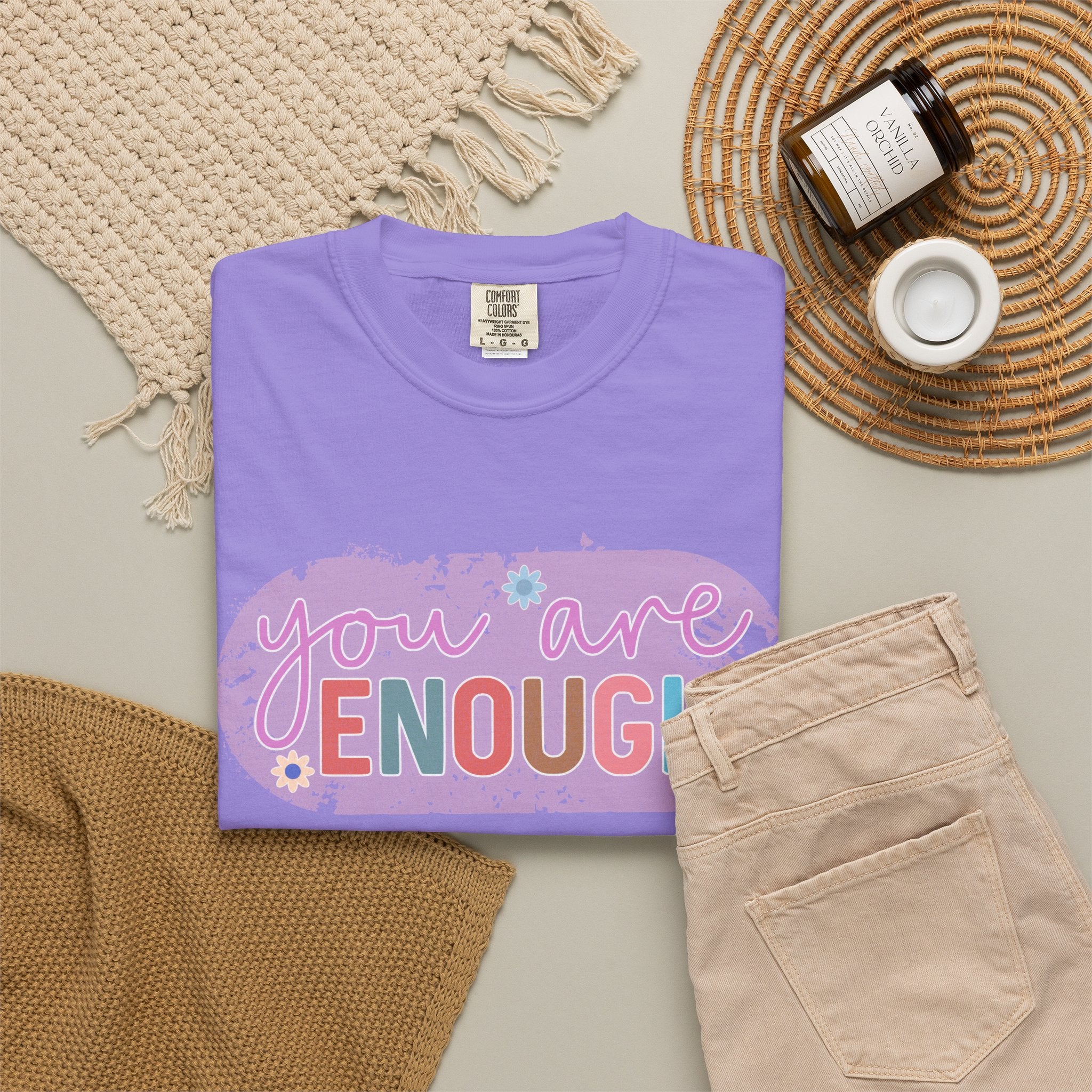 You Are Enough Textured T-Shirt — Positive Affirmation Floral Tee