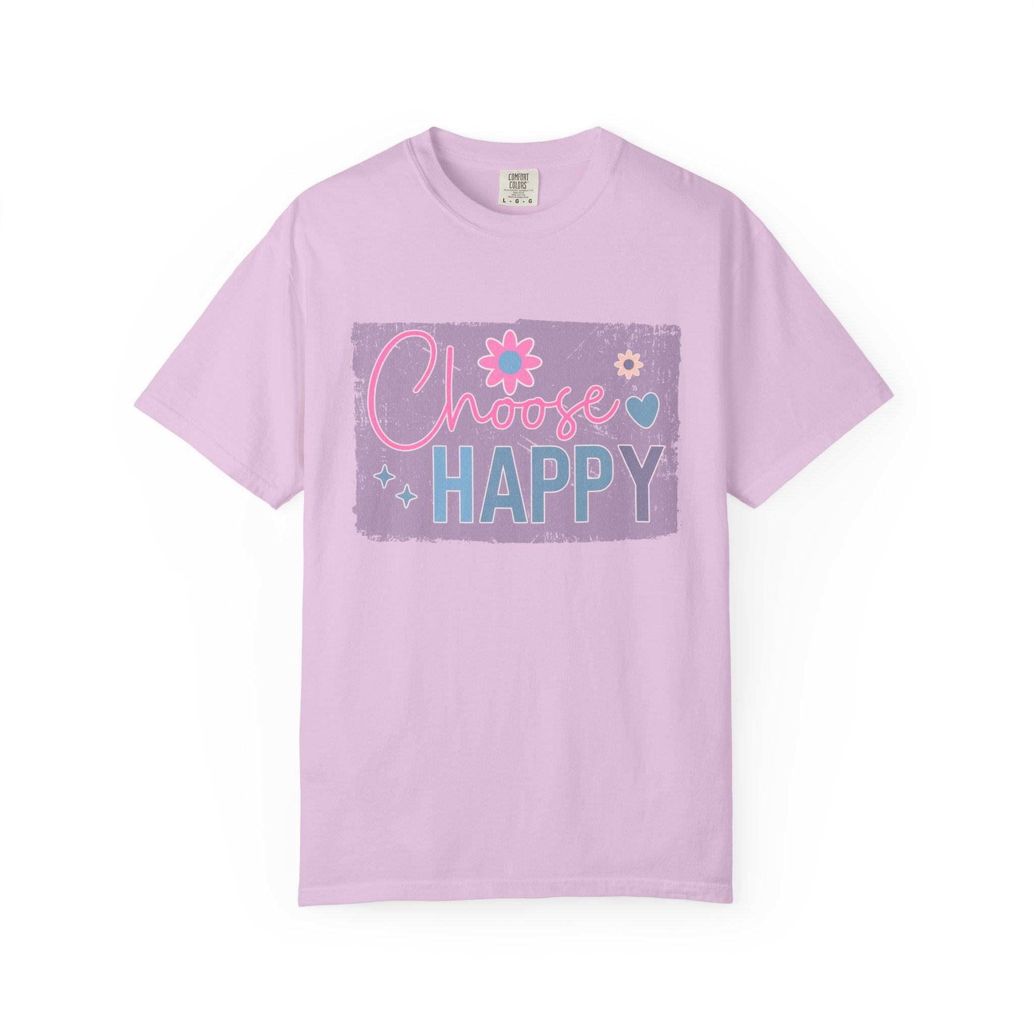 Choose Happy Textured T-Shirt — Retro Floral Positive Message Tee