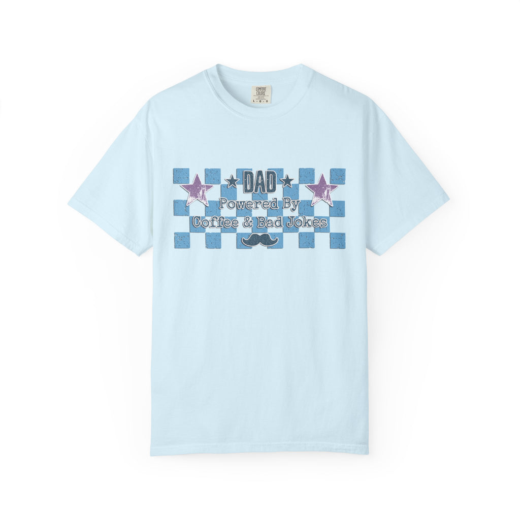 Textured Dad Powered By Coffee & Chaos T-Shirt — Retro Checkered Father's Day Tee