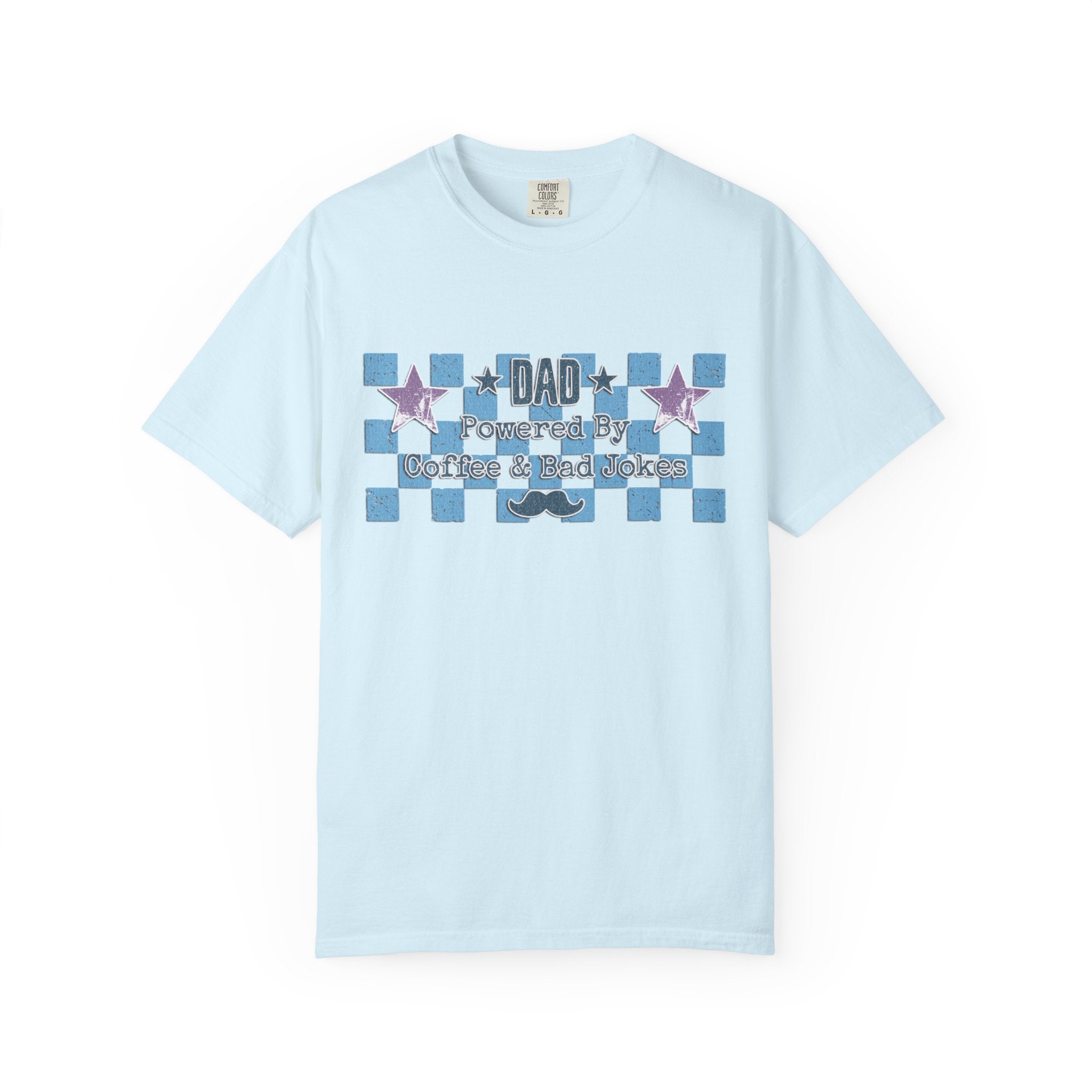Textured Dad Powered By Coffee & Chaos T-Shirt — Retro Checkered Father's Day Tee