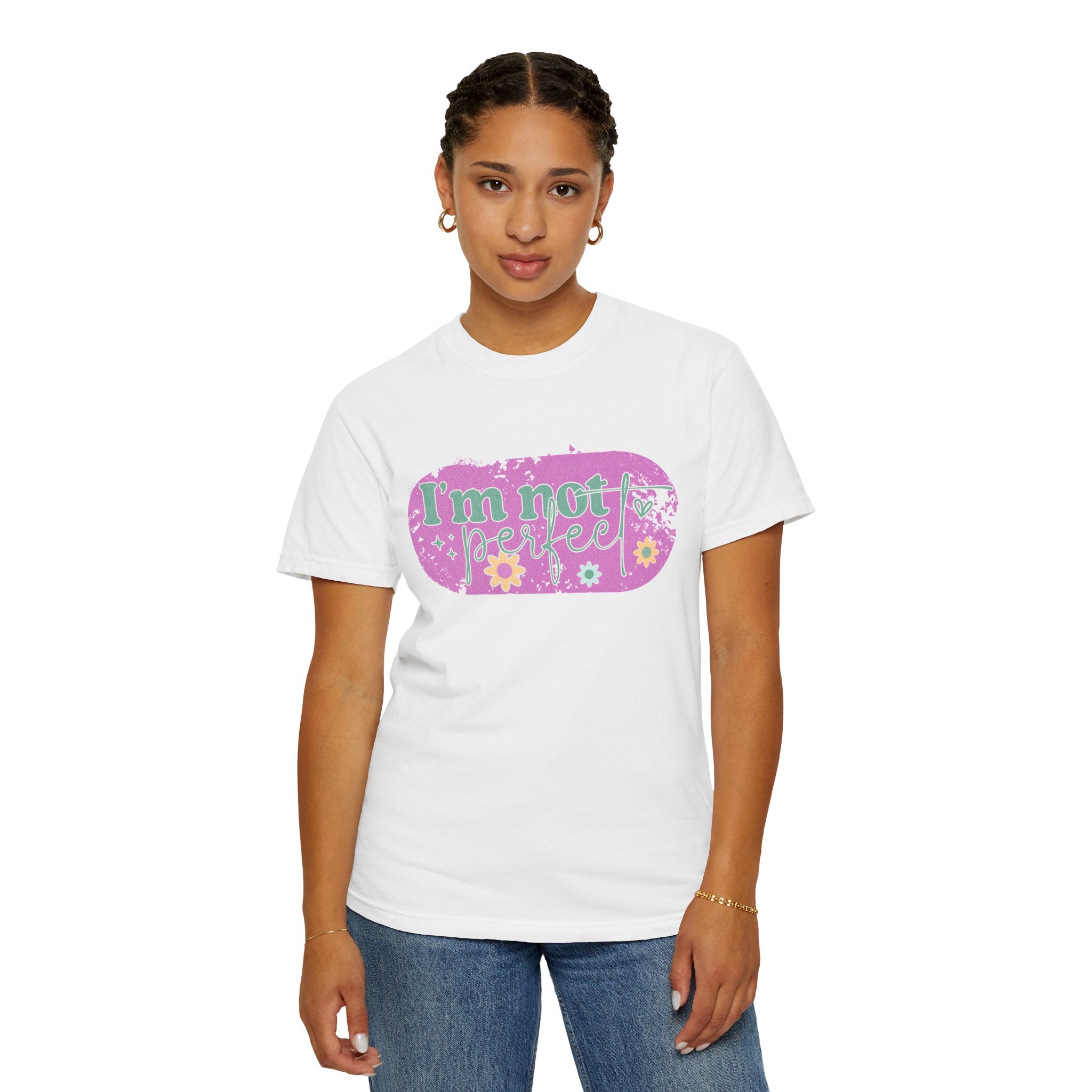 I'm Not Perfect Textured Floral Graphic T-Shirt