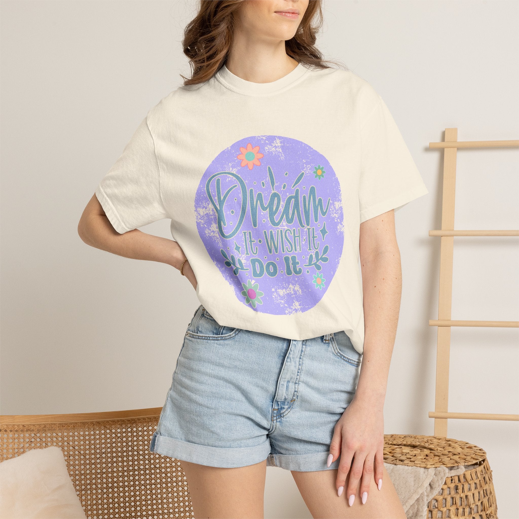 Dream Wish It Do It Textured T-Shirt — Inspirational Floral Graphic Tee