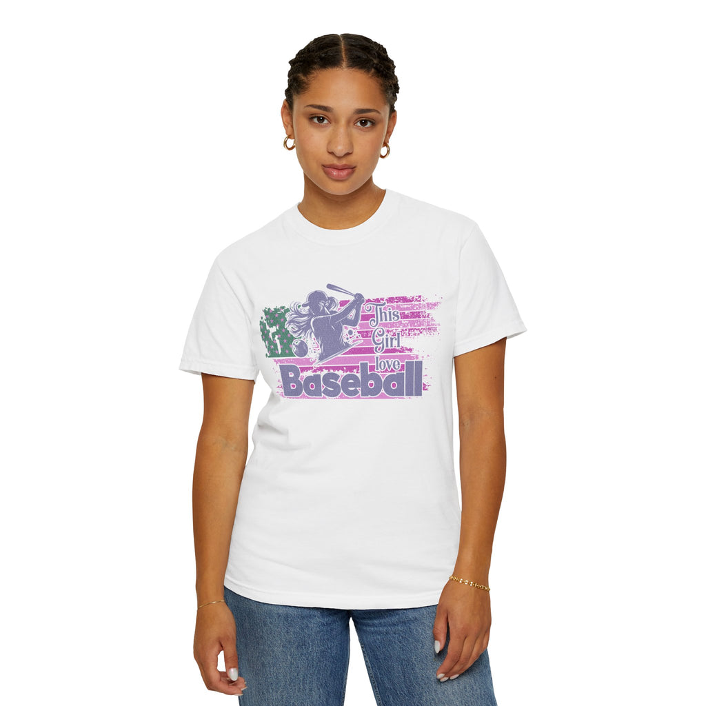 Girls Love Baseball Textured T-Shirt — Feminine Retro Baseball Tee