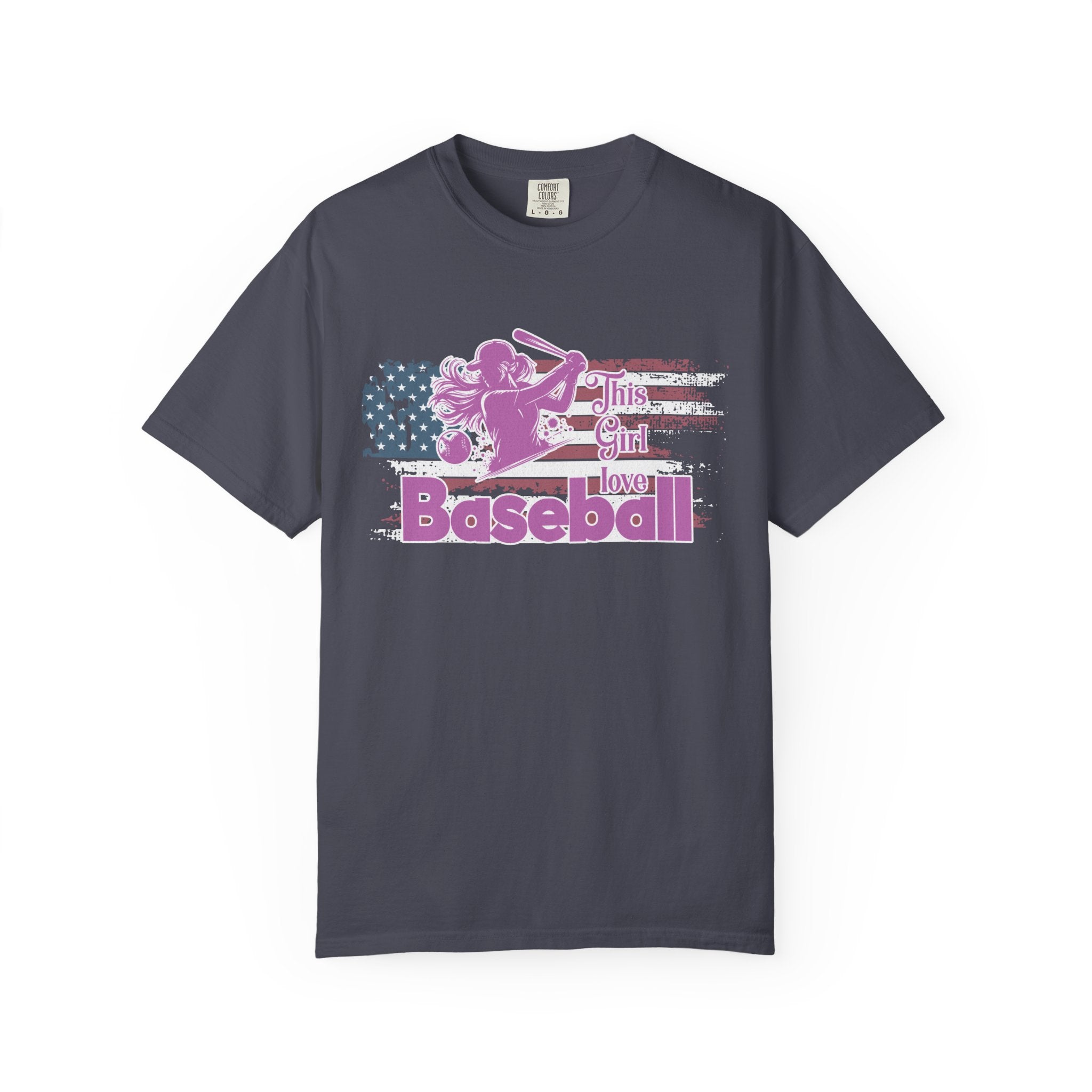 Textured Baseball Tee — "This Girl Loves Baseball" Patriotic Pink Softball T-Shirt
