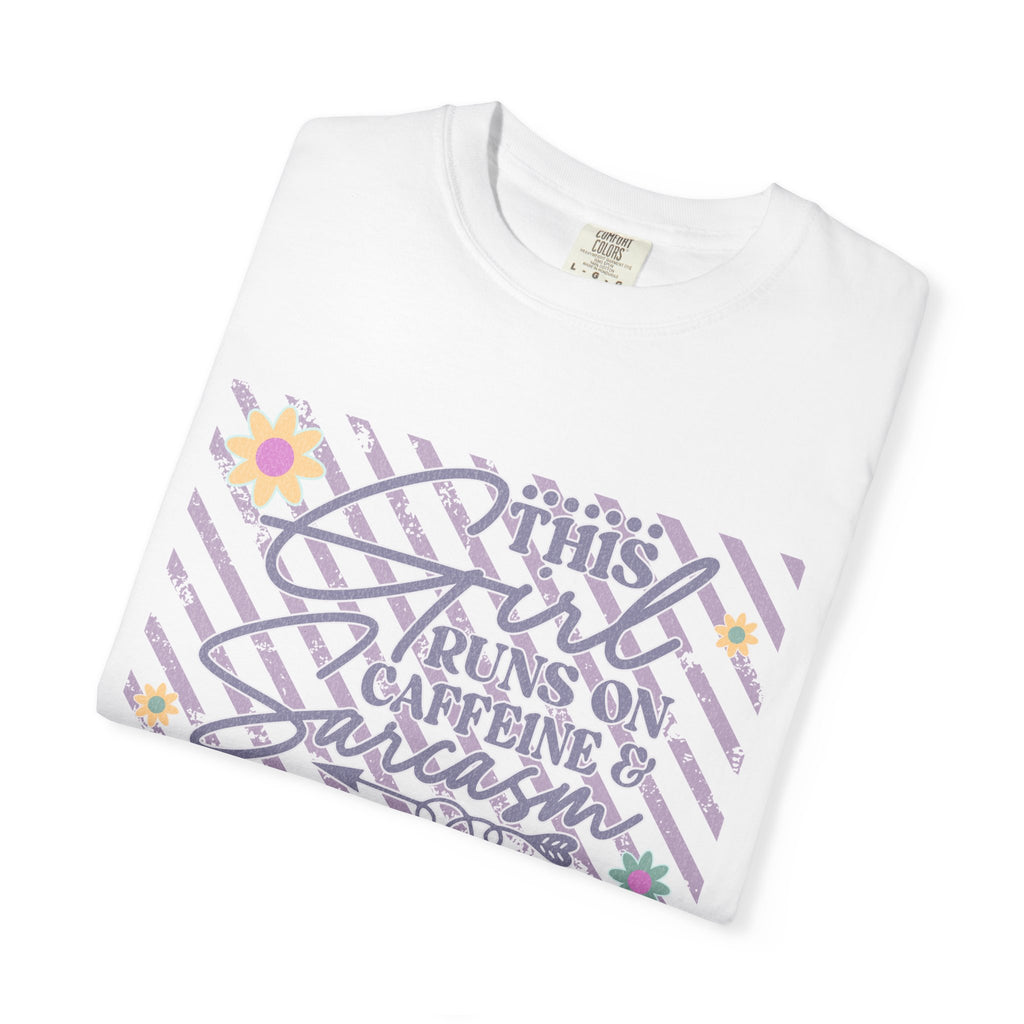 This Girl Runs On Caffeine & Sarcasm  — Textured Women's Graphic T-Shirt
