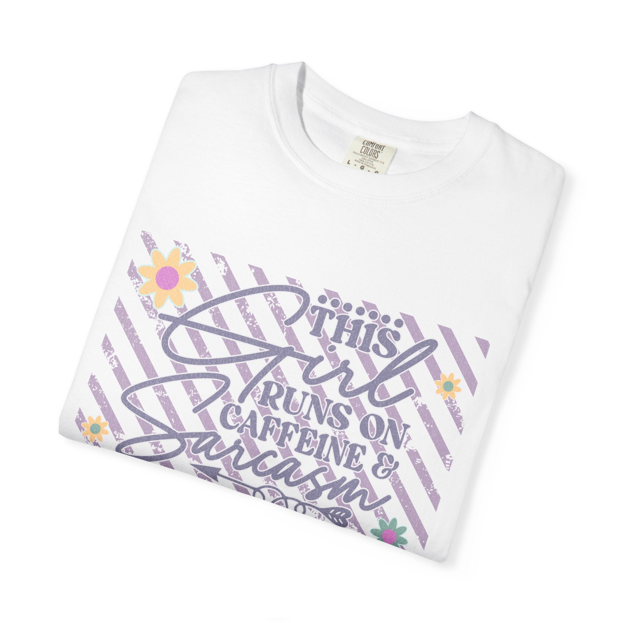 This Girl Runs On Caffeine & Sarcasm  — Textured Women's Graphic T-Shirt