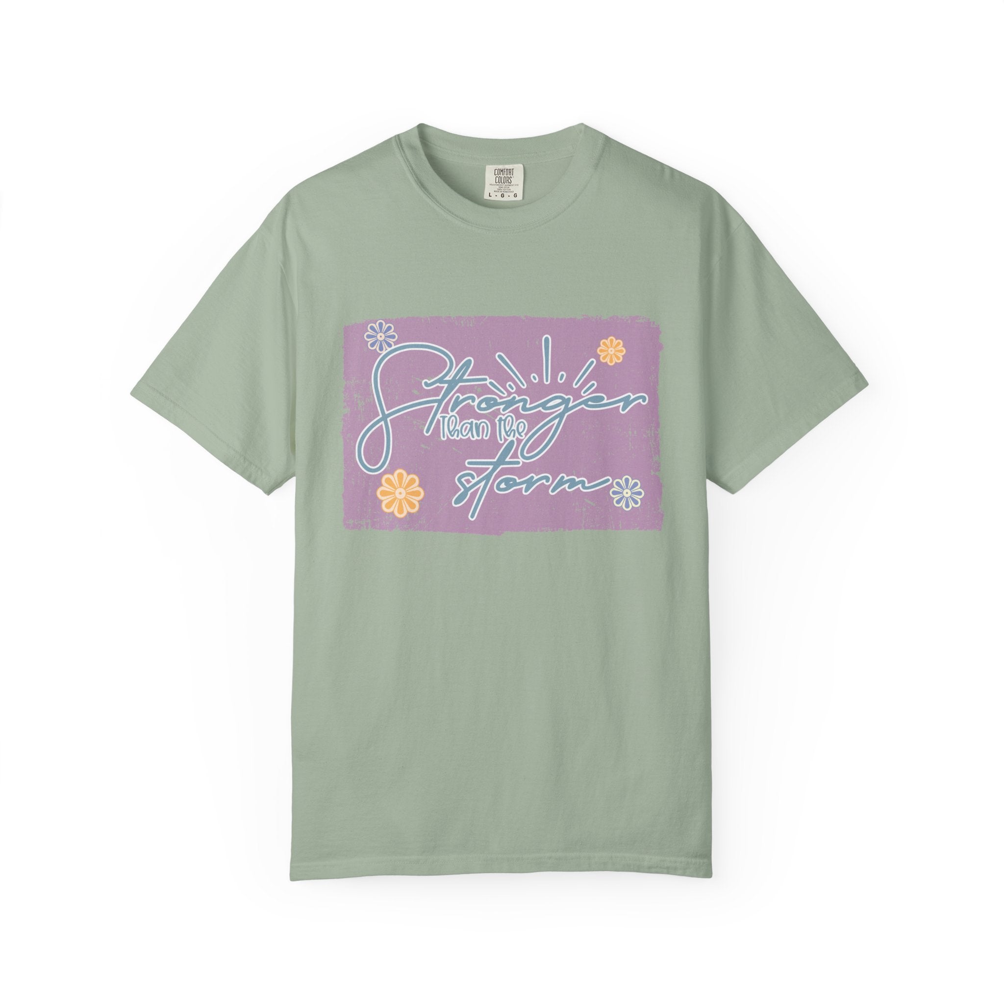 Stronger Than The Storm T-shirt |Textured Floral Script Graphic
