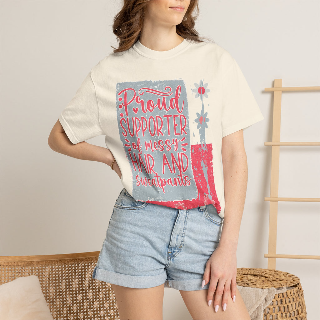 Supporter of Messy Hair & Sweatpants Textured T-Shirt