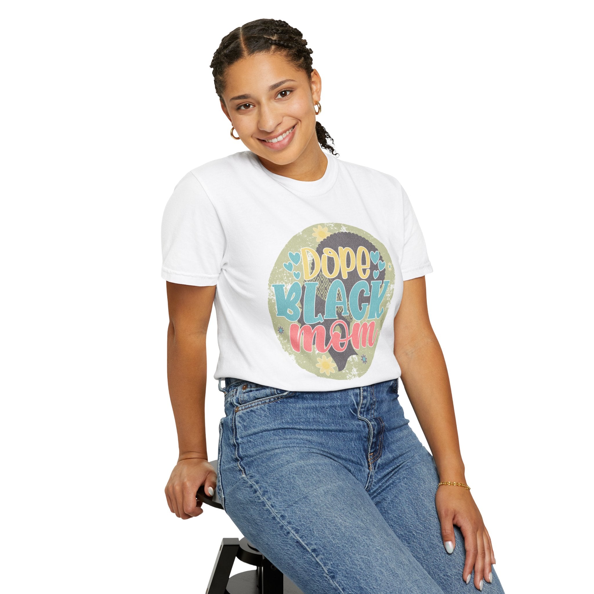 Dope Black Mom Textured T-Shirt — Floral Retro Graphic Tee for Moms
