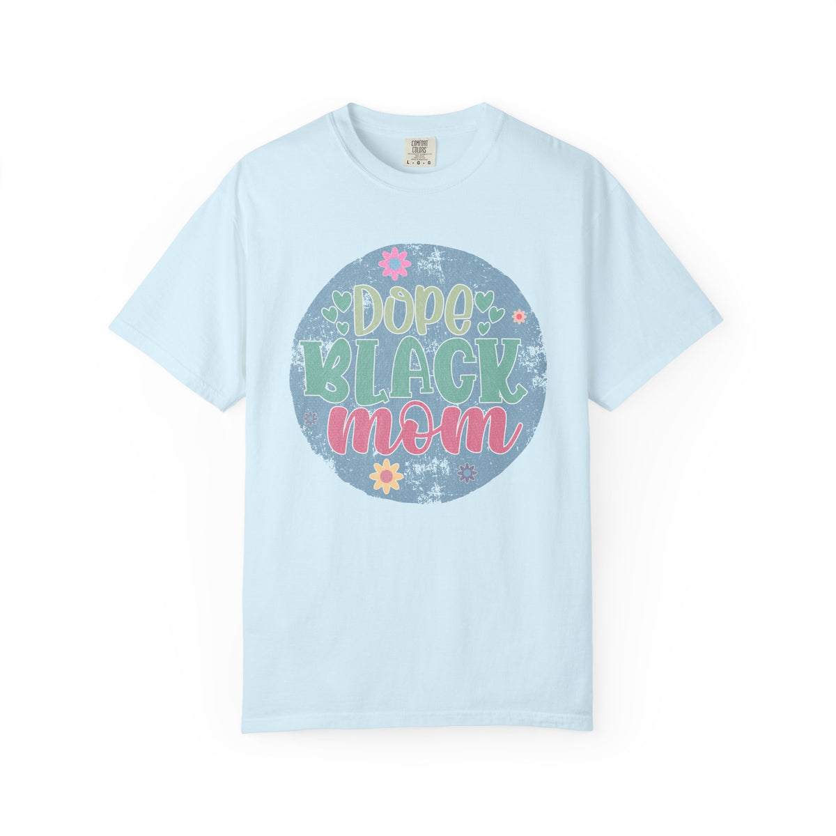 Dope Black Mom Textured T-Shirt — Floral Retro Circle Graphic Tee for Mothers