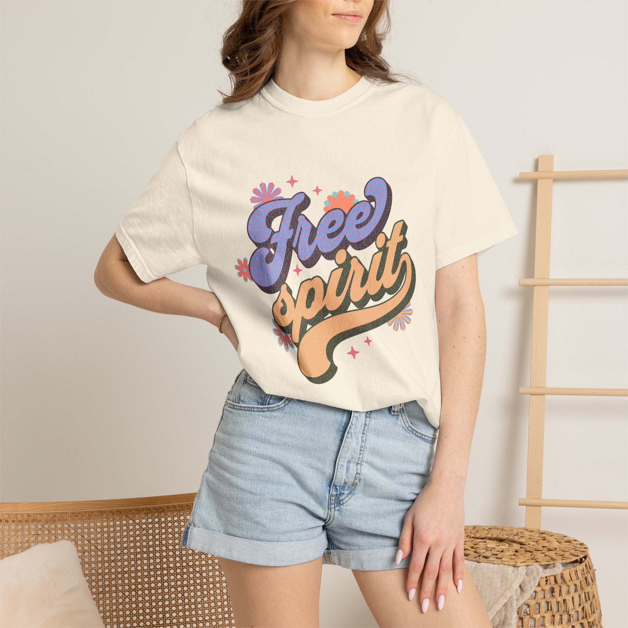 Textured Free Spirit T-Shirt — Retro Hand-Lettered Graphic Tee