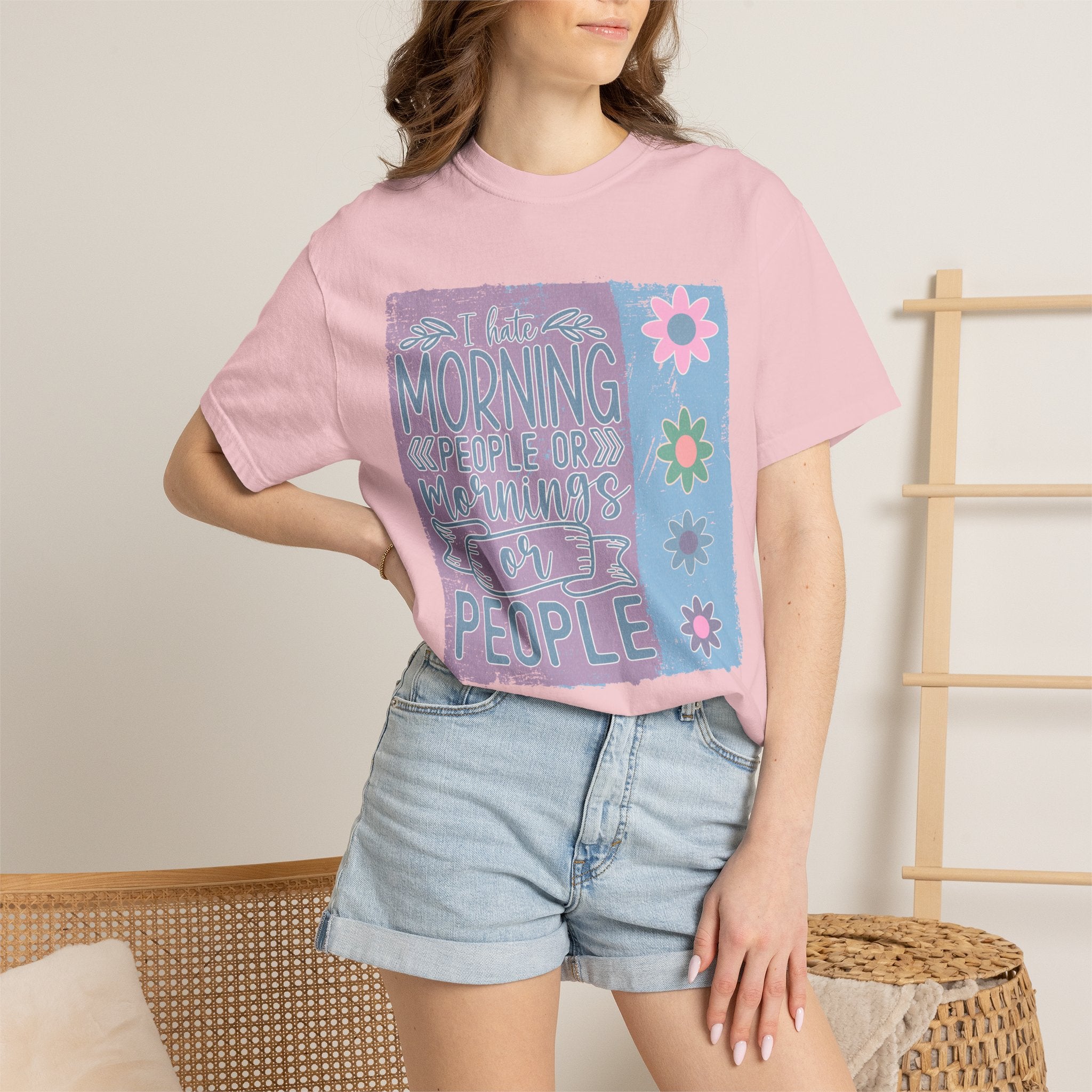 Textured Morning People or Not T-Shirt — Funny Floral Morning Person Graphic Tee