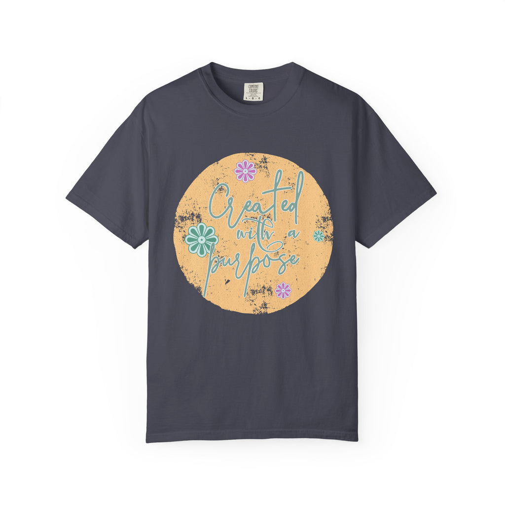Created with a Purpose T-shirt |Textured Floral Handlettering Circle Design