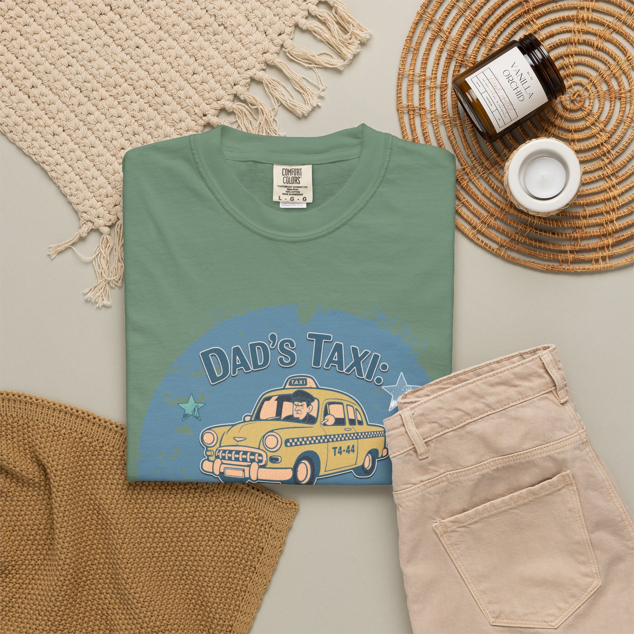 Textured Dad’s Taxi Graphic T-Shirt — “This Ride Includes Unwanted Detours” Vintage Family Humor Tee