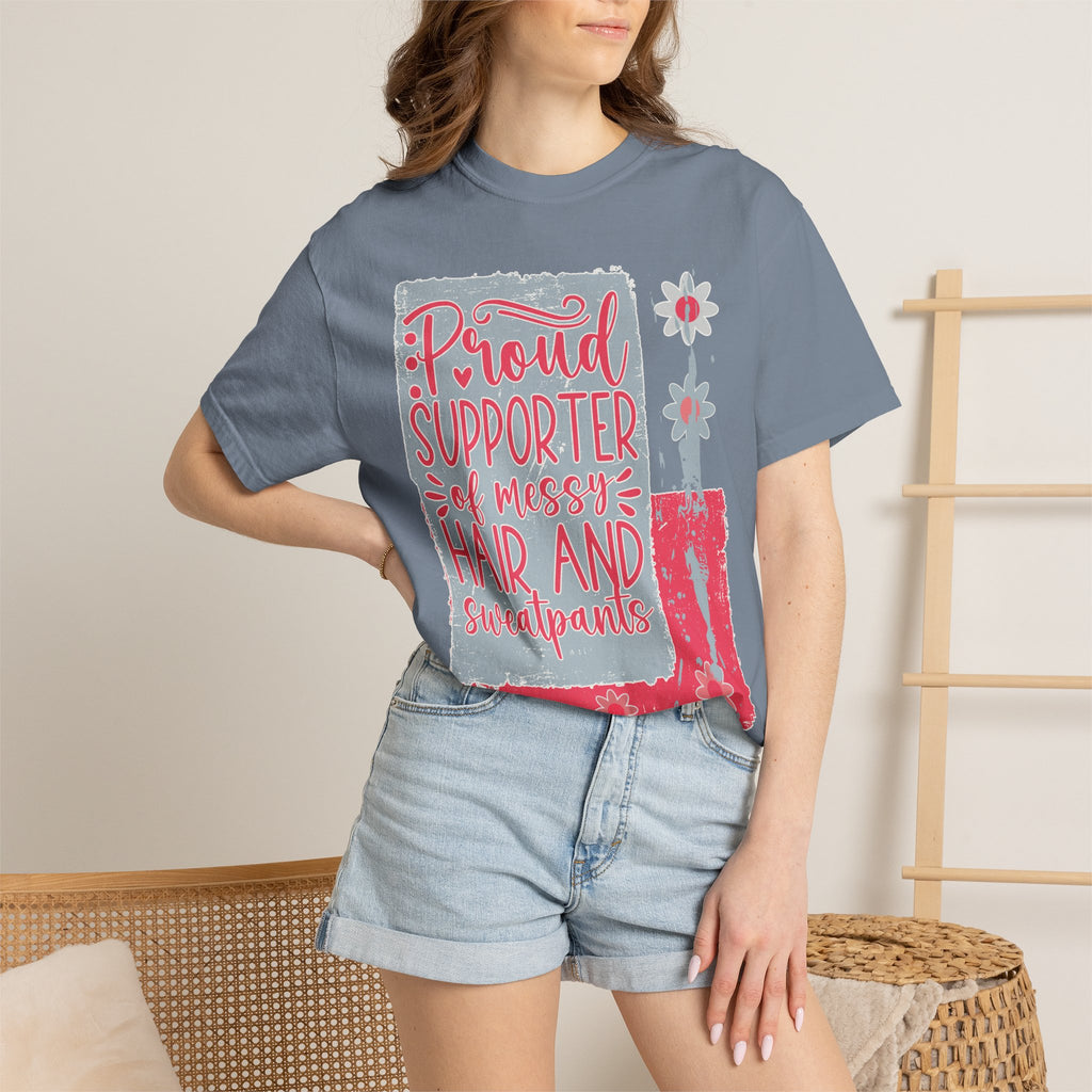 Supporter of Messy Hair & Sweatpants Textured T-Shirt