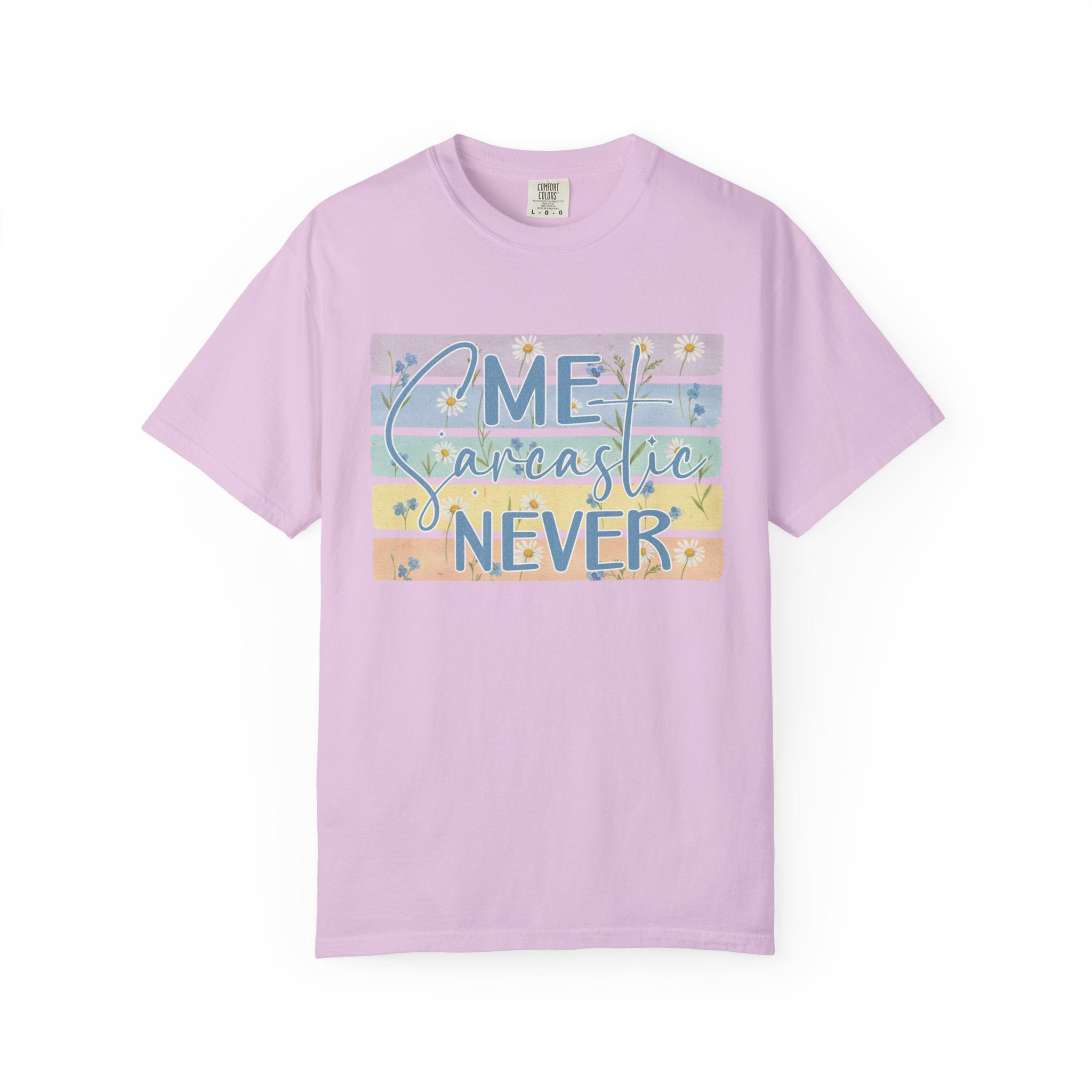 Textured Me Sarcastic Never T‑Shirt — Funny Retro Pastel Striped Tee for Sarcasm Lovers