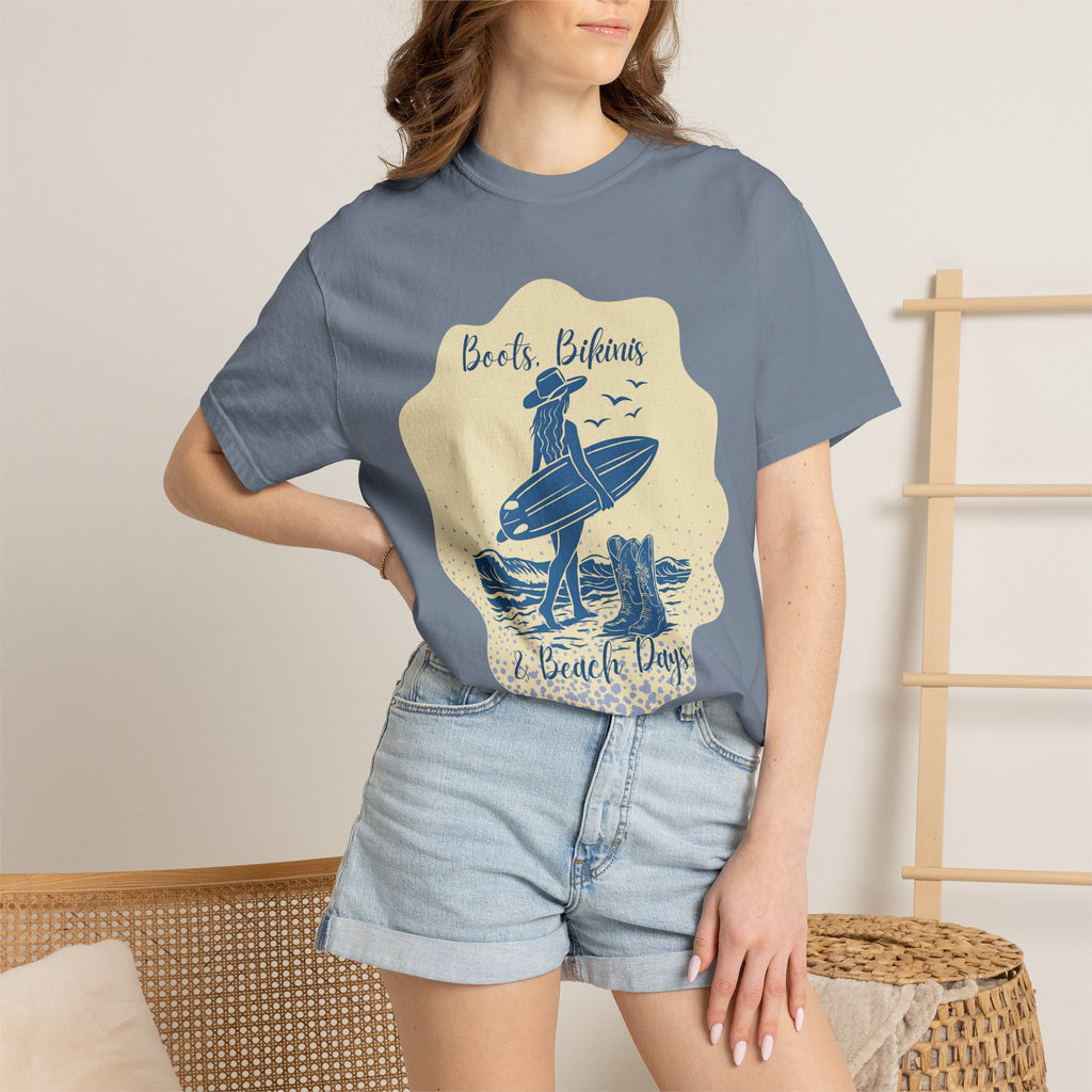 Textured Surf Vibes T-Shirt — 'Beach, Bikinis & Beach Days' Vintage Surf Graphic