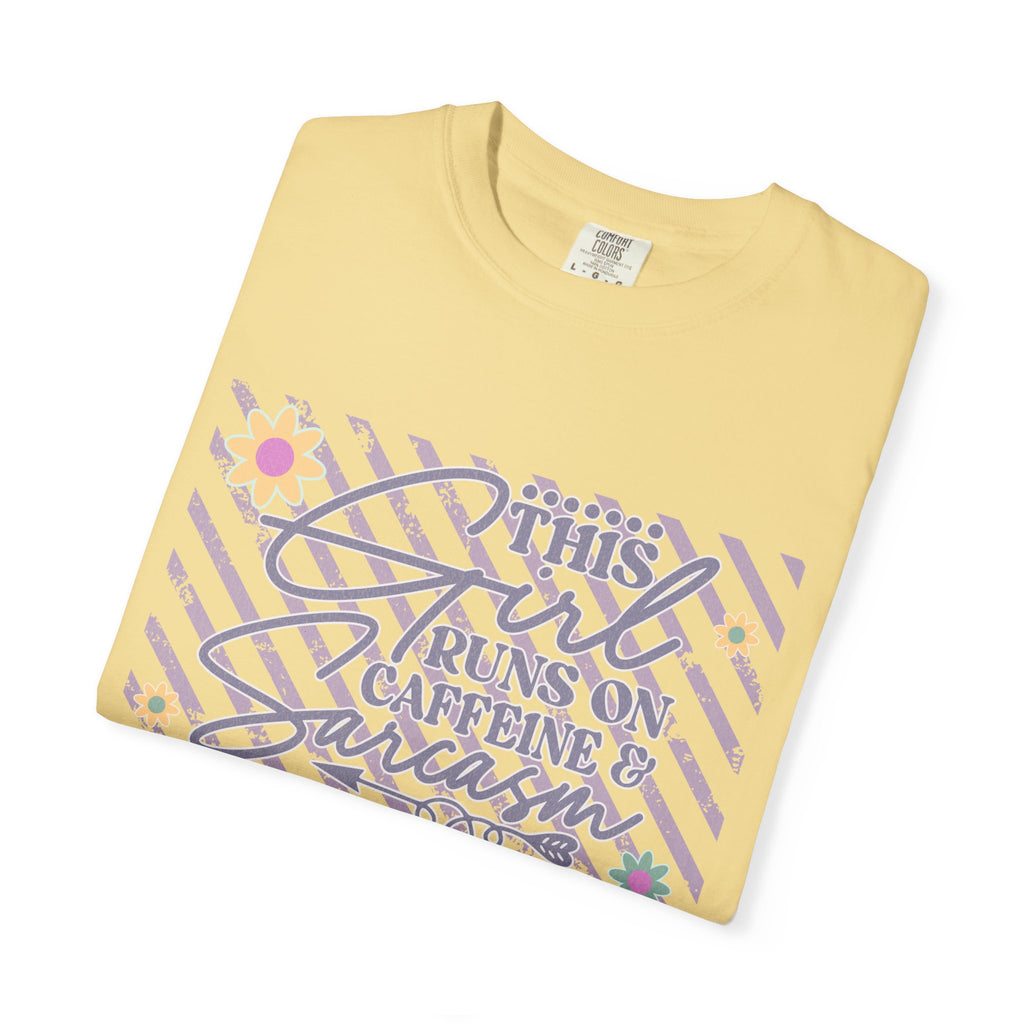This Girl Runs On Caffeine & Sarcasm  — Textured Women's Graphic T-Shirt