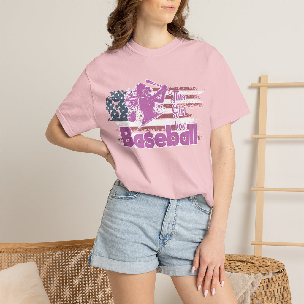 Texture This Girl Loves Baseball Shirt Vintage American Flag Pink Design