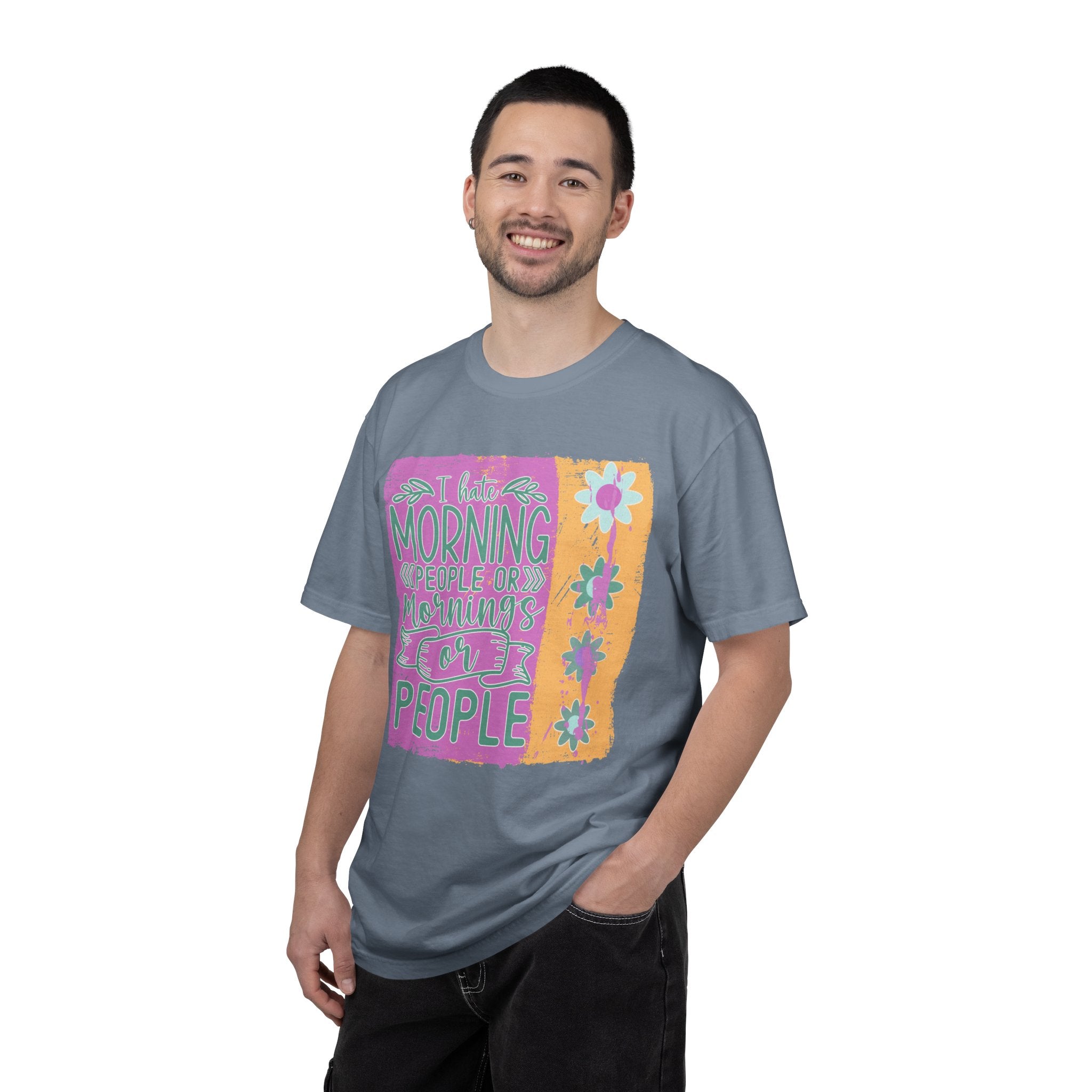 I Hate Morning People Textured  Shirt — Retro Flower Graphic Tee