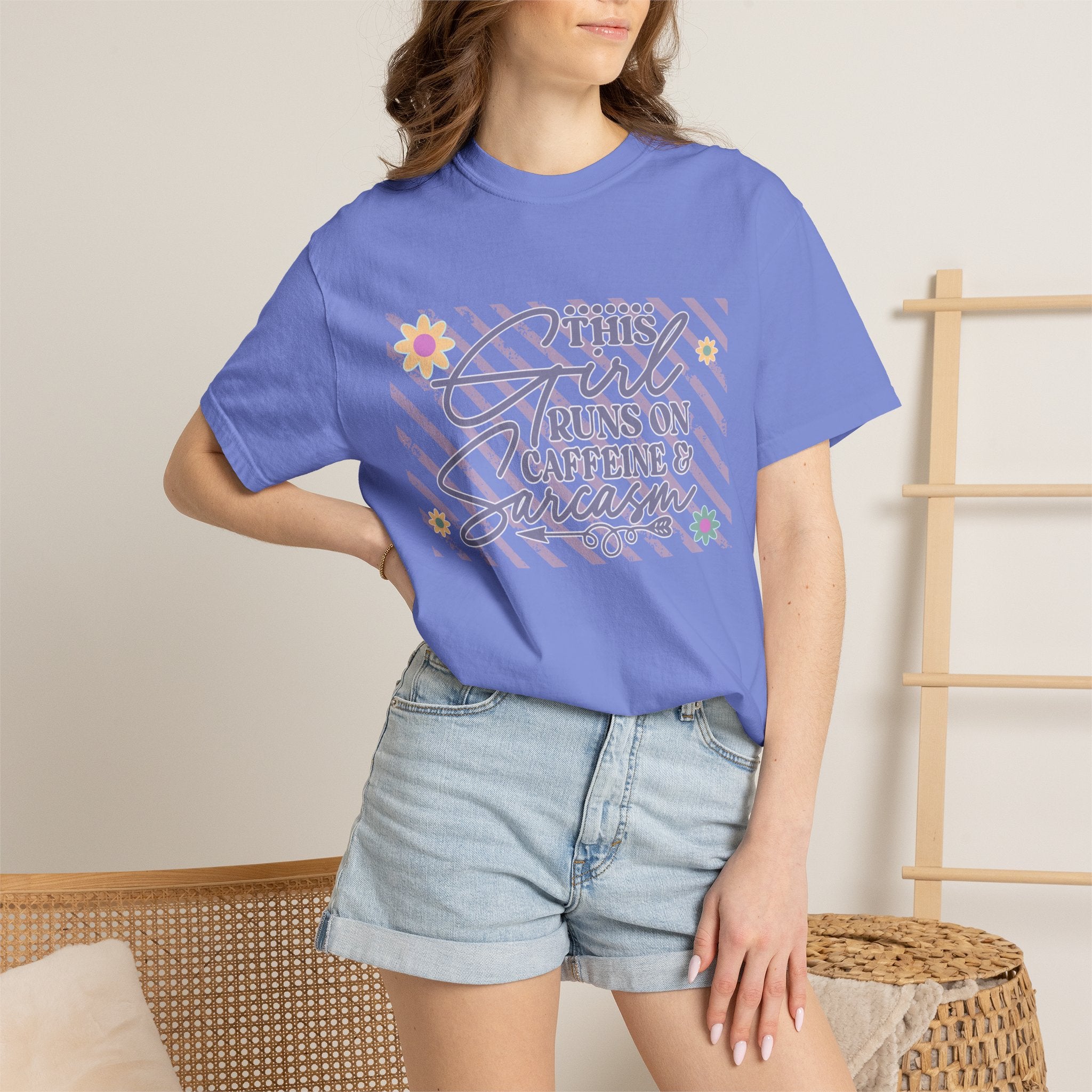 This Girl Runs On Caffeine & Sarcasm  — Textured Women's Graphic T-Shirt
