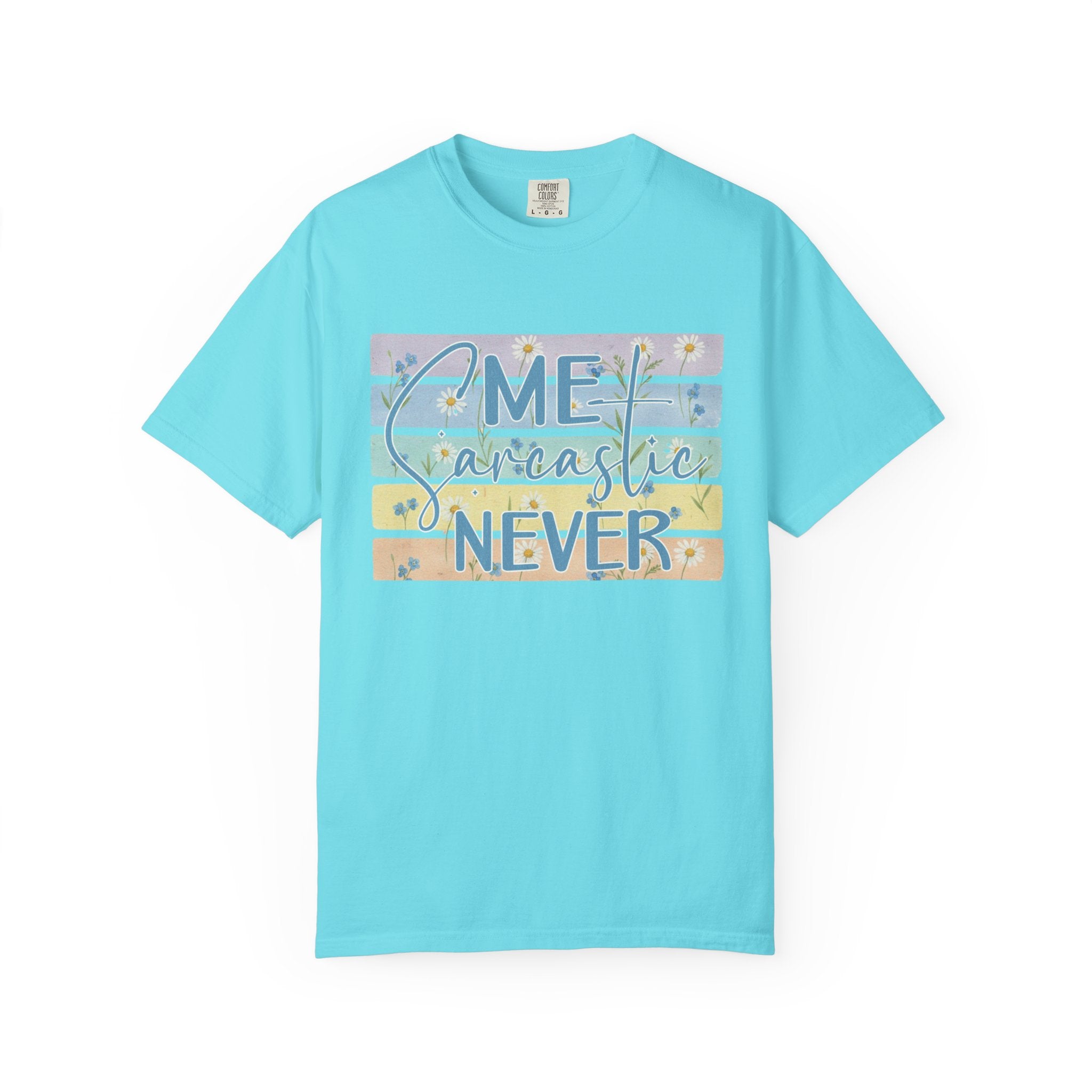 Textured Me Sarcastic Never T‑Shirt — Funny Retro Pastel Striped Tee for Sarcasm Lovers