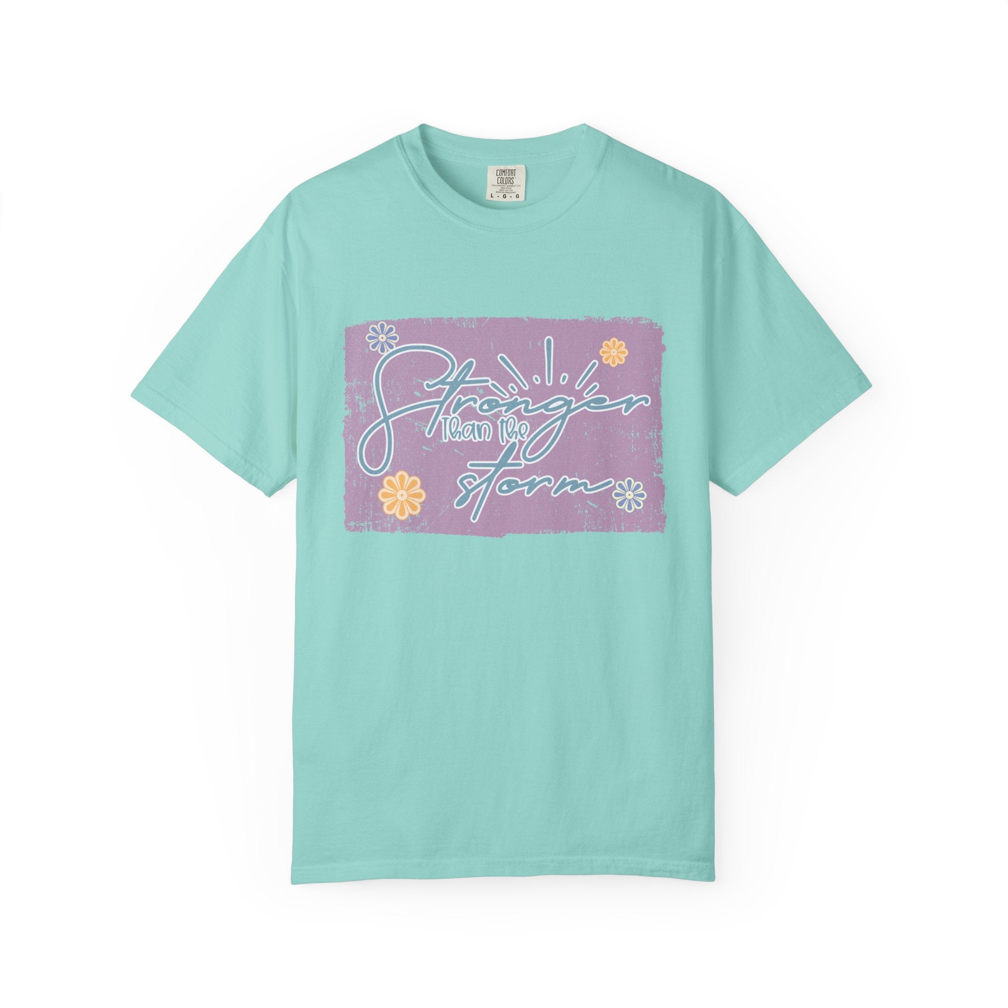 Stronger Than The Storm T-shirt |Textured Floral Script Graphic