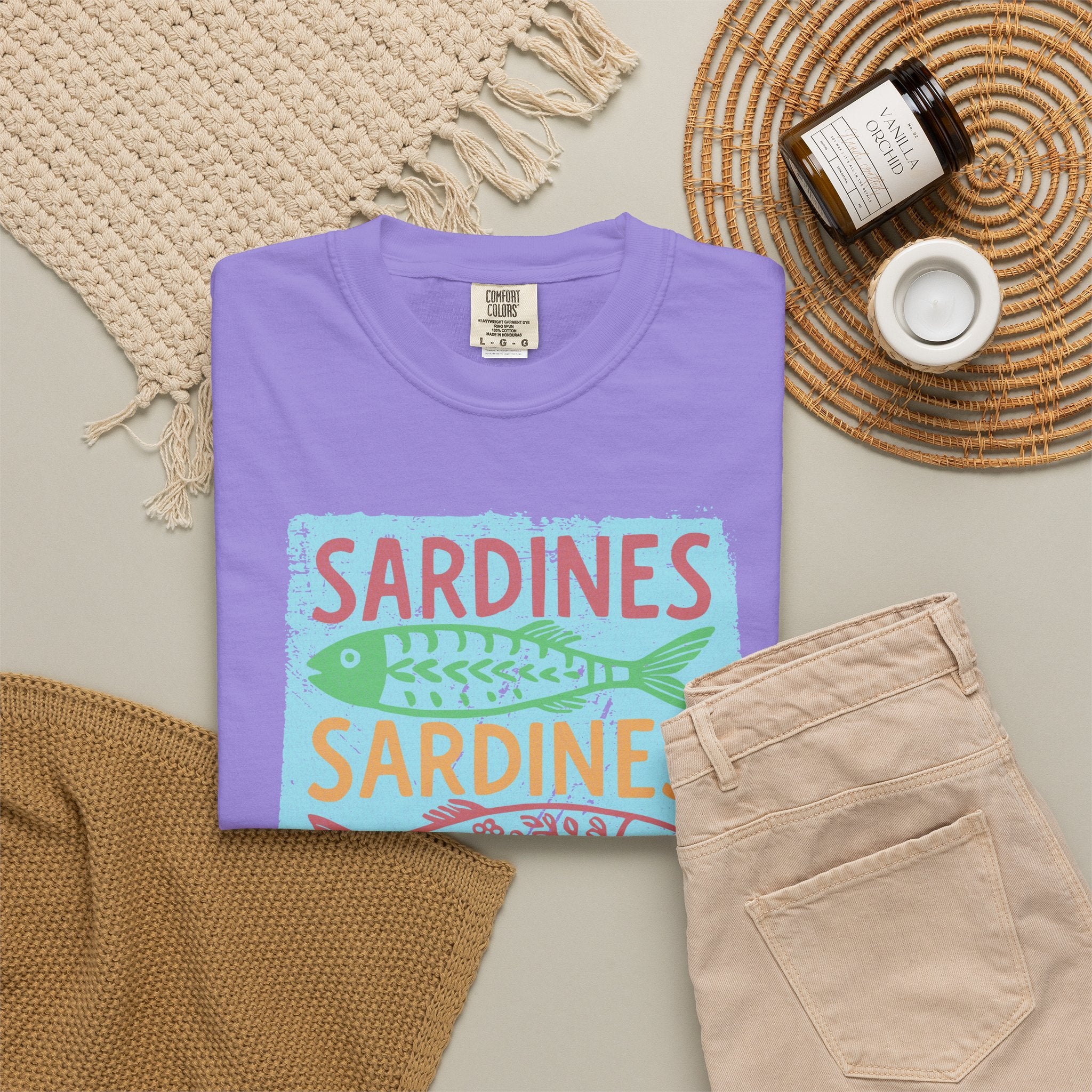 Sardines Colorblock Graphic Textured T-Shirt — Retro Coastal Fish Tee