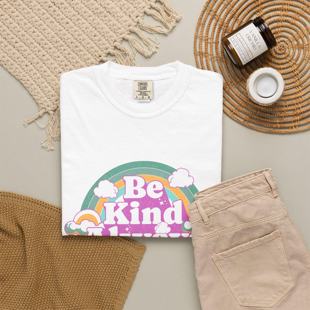 Be Kind Always Textured T-Shirt — Retro Rainbow Positive Message Tee