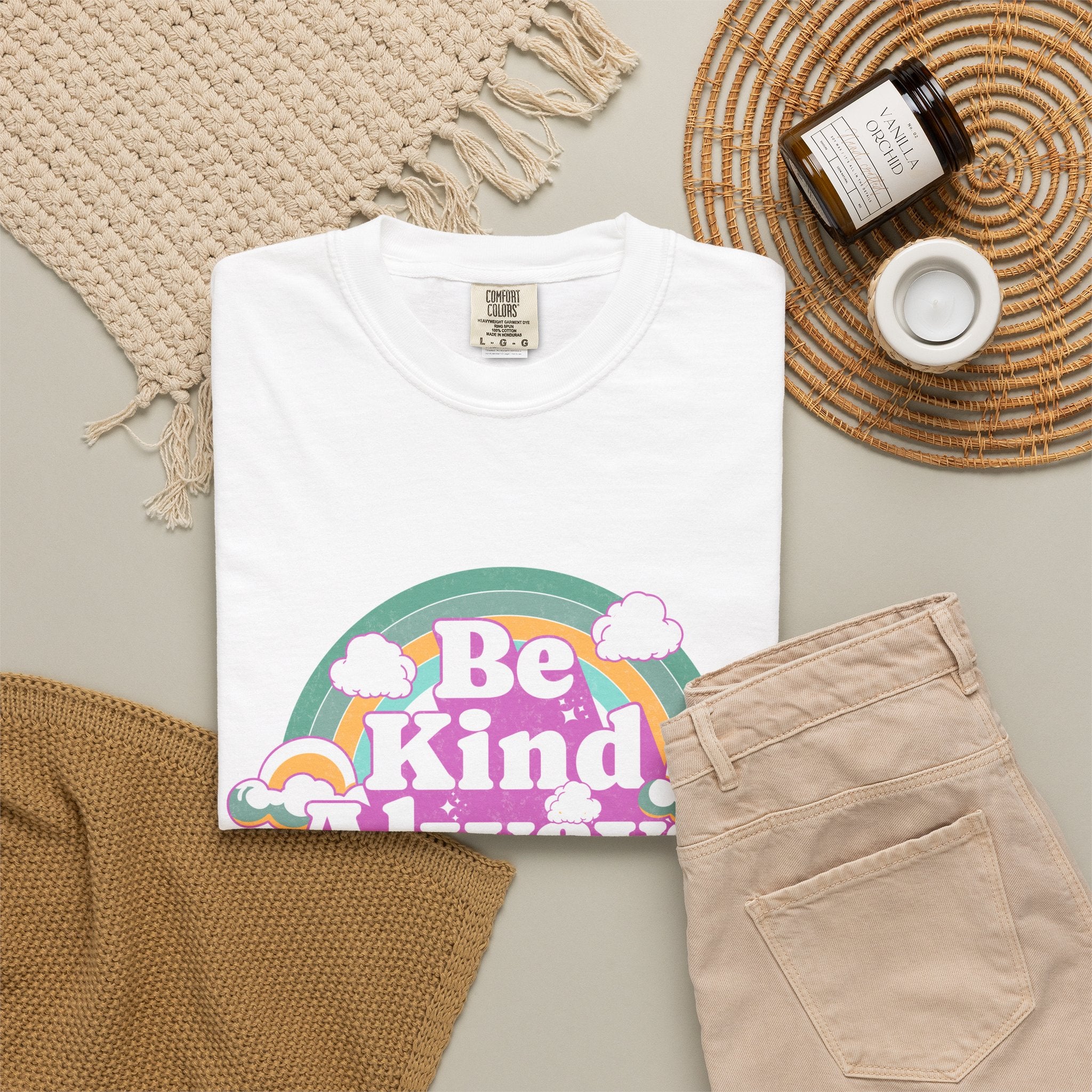 Be Kind Always Textured T-Shirt — Retro Rainbow Positive Message Tee