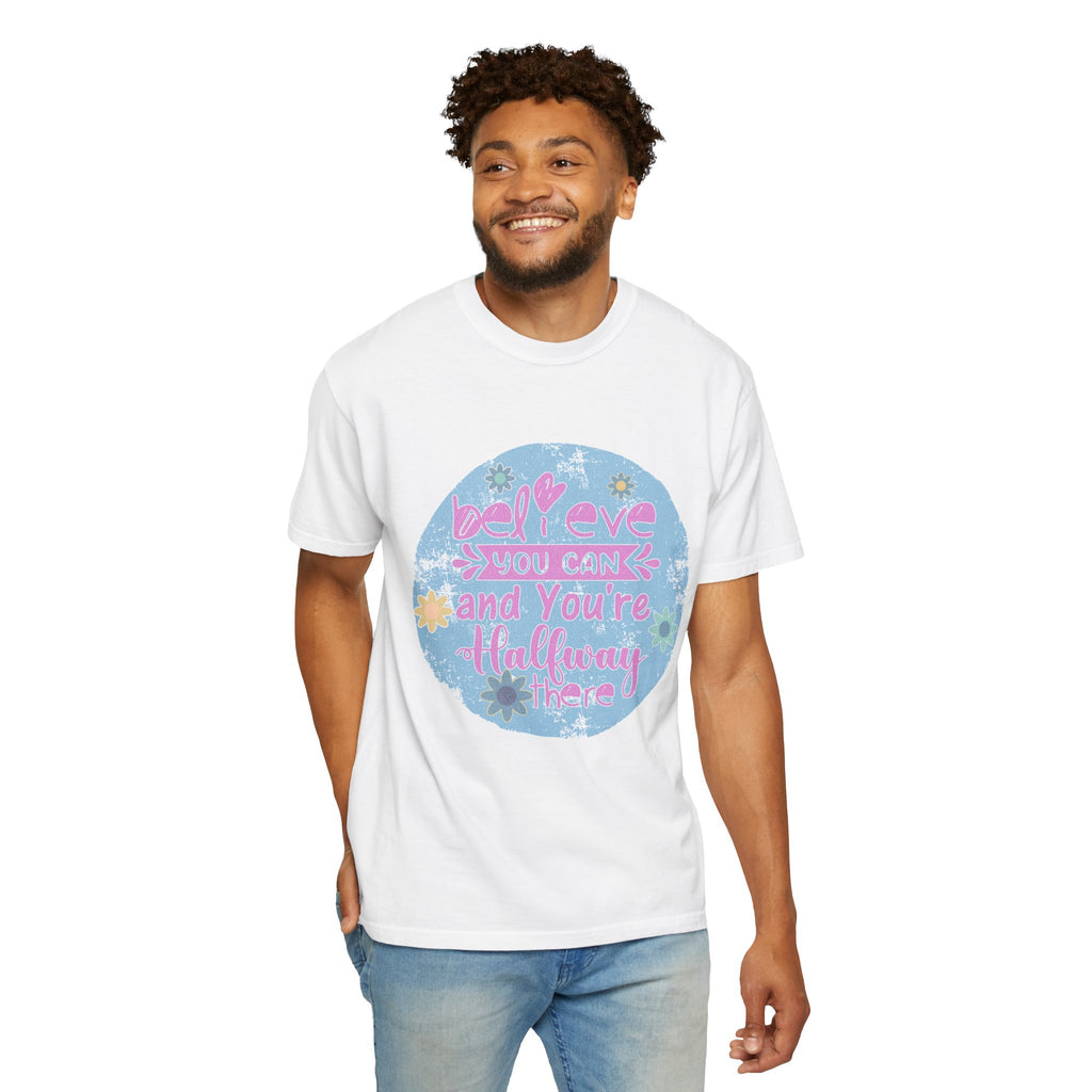 Textured Believe You Can Floral Graphic T-Shirt — Inspirational Motivational Tee