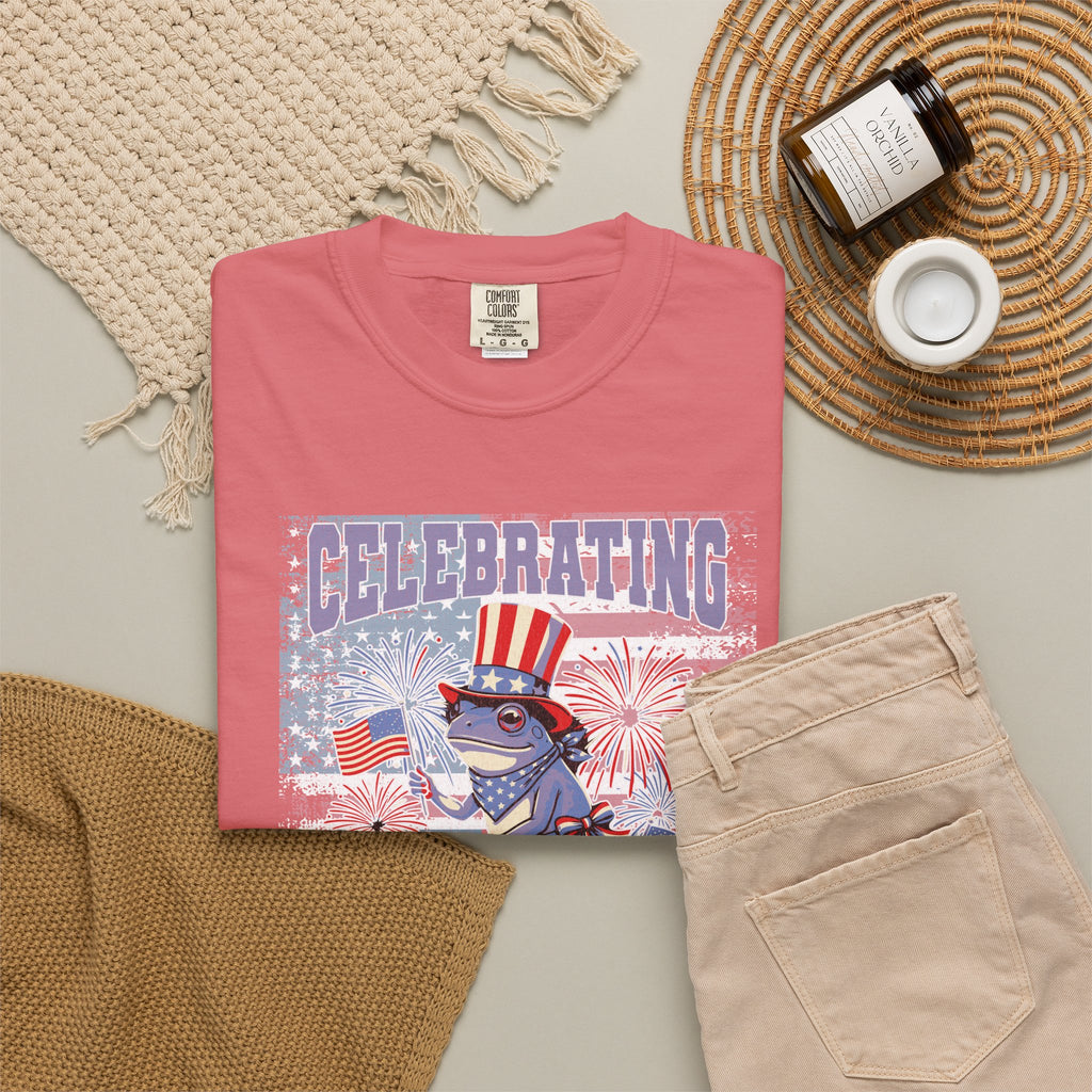 Textured Independence Day Patriotic T-Shirt — "Celebrating 250 Years of Independence" Bicycle Uncle Sam Design